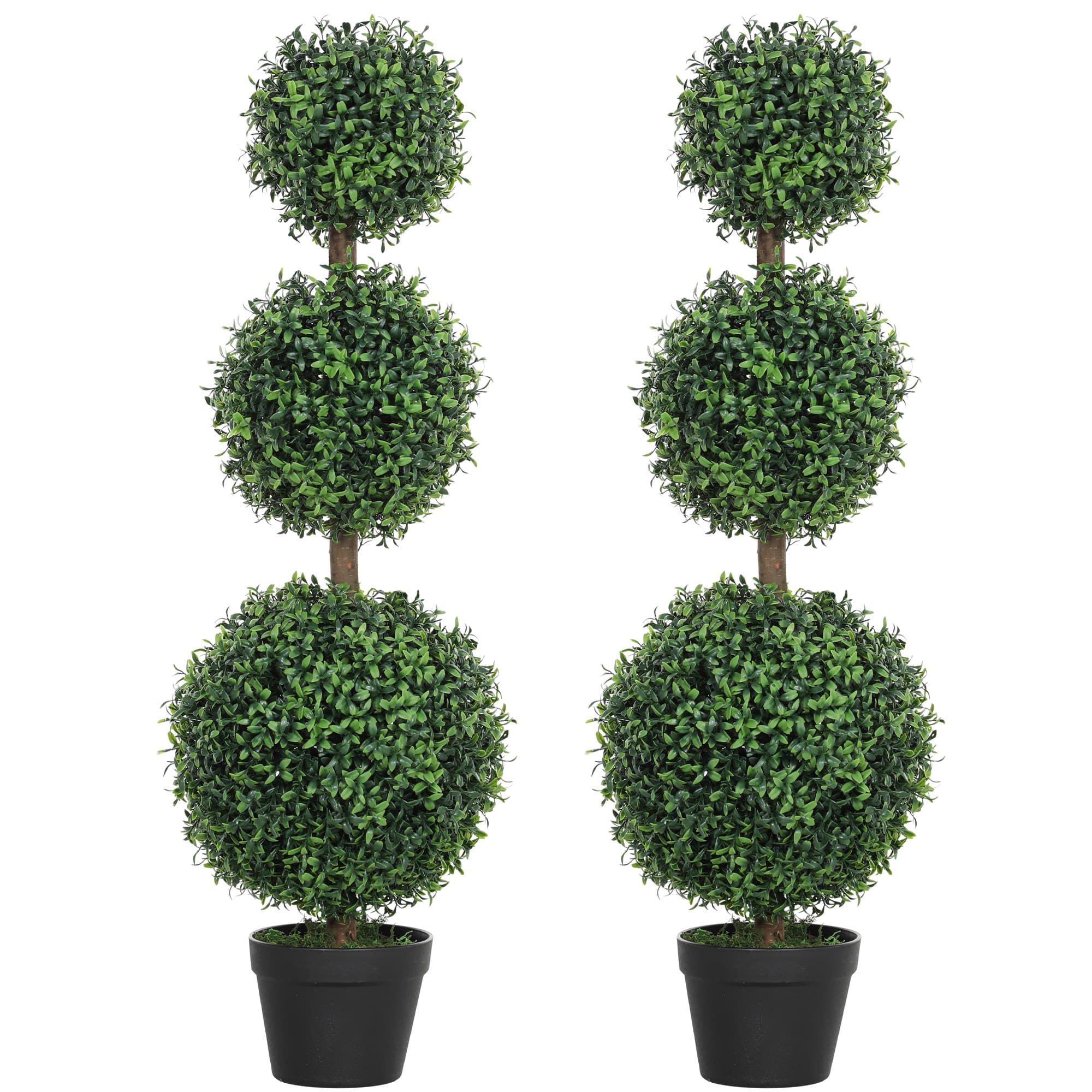 HOMCOM Lot de 2 arbres artificiels 101,6 cm 3 boules de buis topiaires fausse plante vert PE avec pot intérieur et extérieur