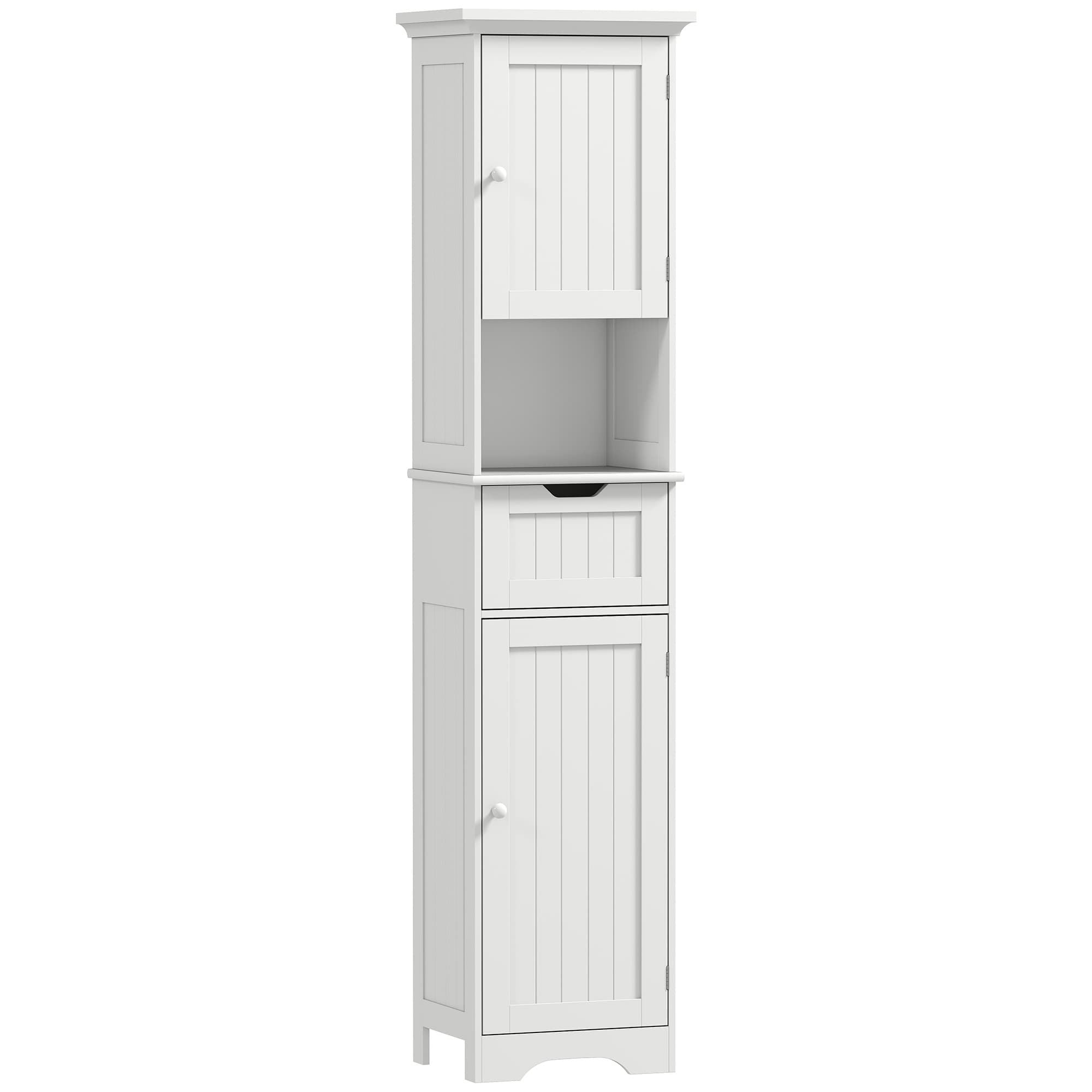 HOMCOM Meuble colonne salle de bain avec éclairage LED, meuble de rangement étroit, tiroir, 2 portes, 40x30x170cm, blanc