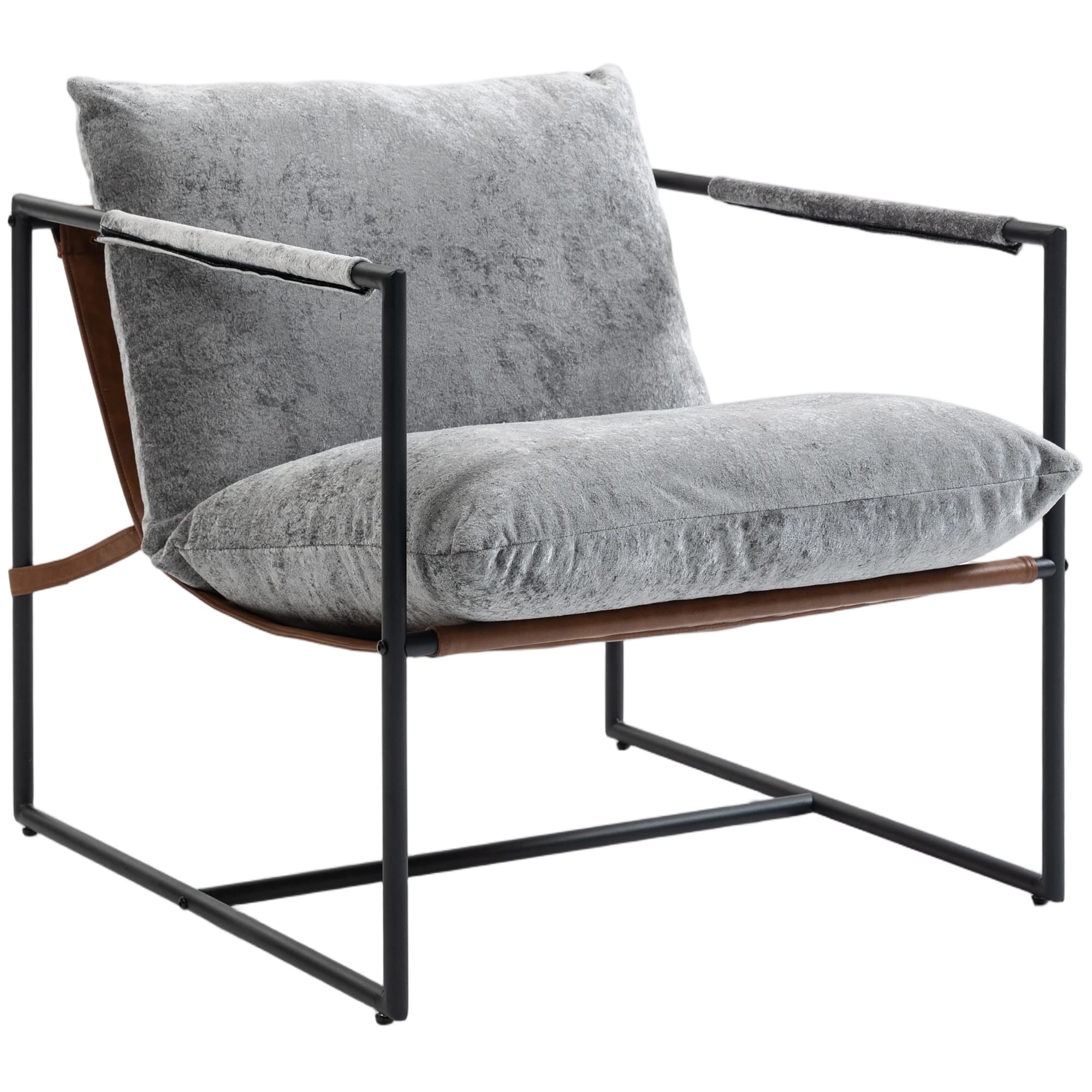 HOMCOM Fauteuil salon, fauteuil d'appoint rembourré en velours imprimé, large assise et structure en acier, 77x91x80cm, gris