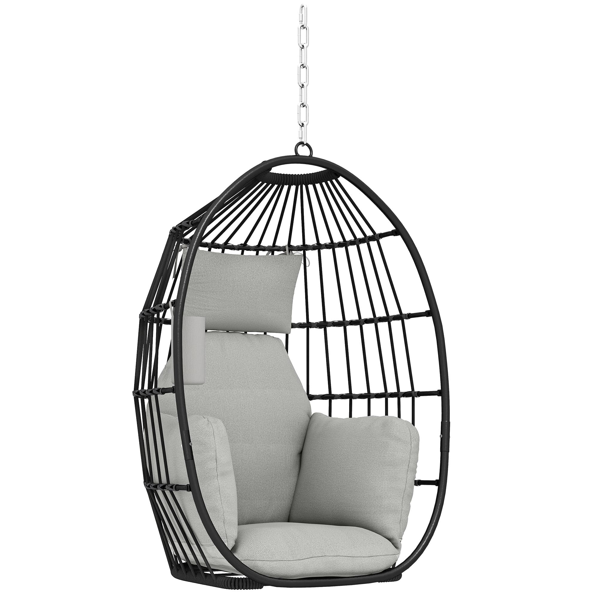 Outsunny Fauteuil suspendu, fauteuil œuf suspendu, panier pliable, coussins rembourrés, porte-gobelet, oreiller, gris foncé