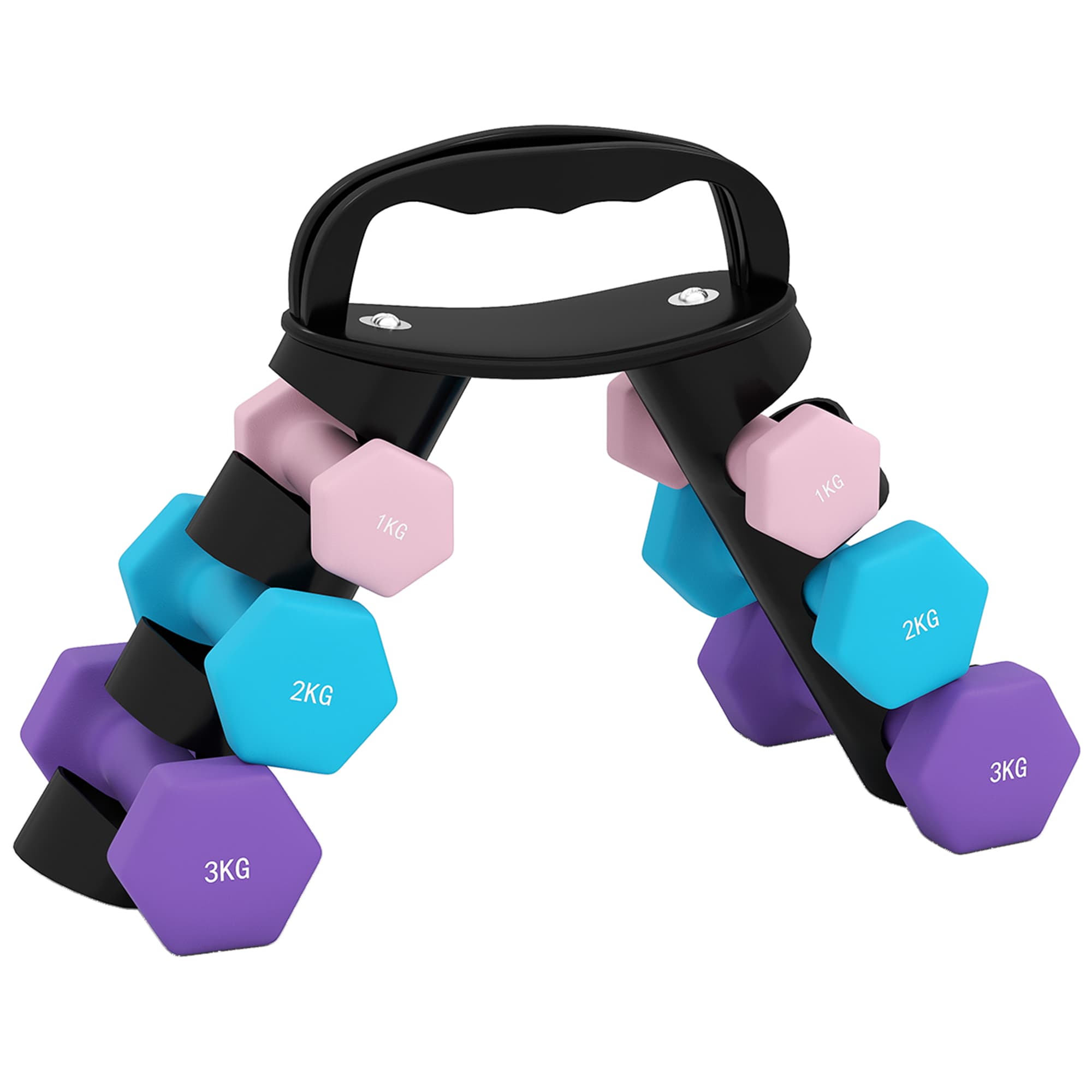 SPORTNOW Lot d'haltères hexagonaux, haltères musculation, 2 x 1 kg, 2 x 2 kg, 2 x 3 kg, avec support convertible d'haltères