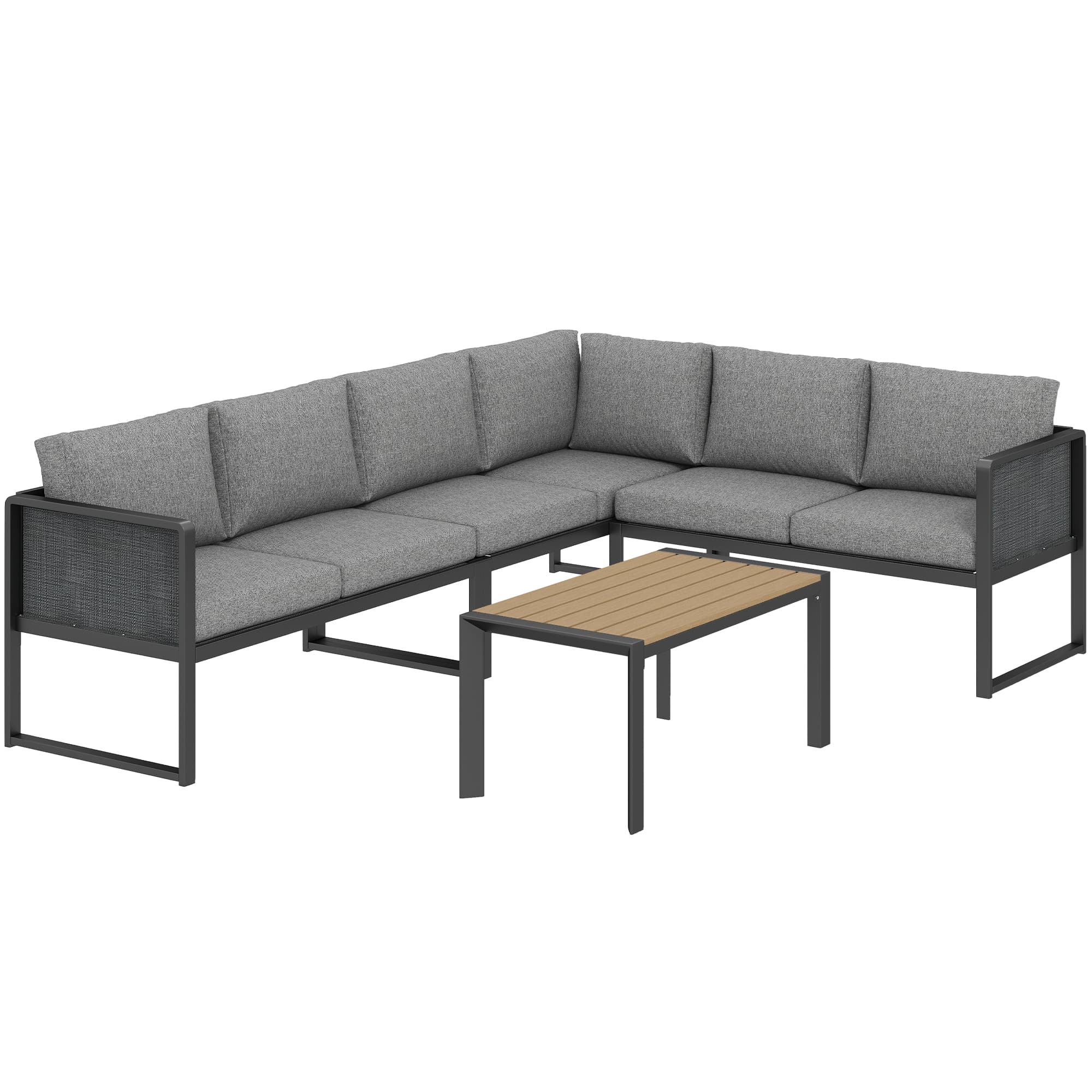 Outsunny Salon de jardin extérieur d'angle modulable 6 personnes, canapés, table basse et coussins, gris foncé