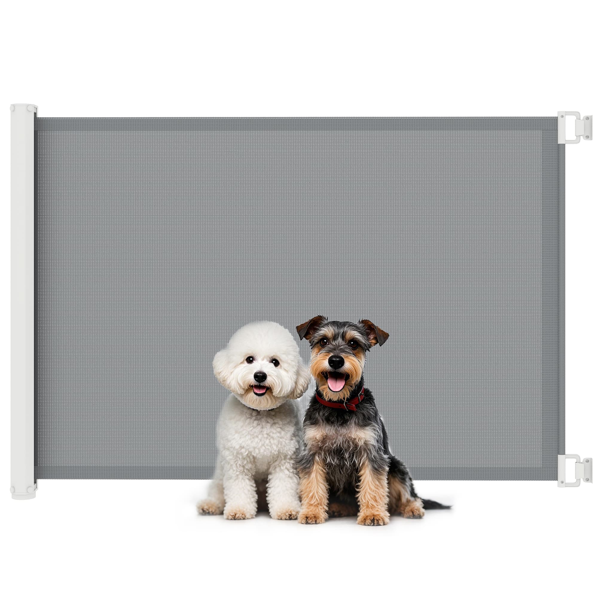 PawHut Barrière de sécurité barrière animaux barriere escalier rétractable automatique 1,15L x 0,84H m teslin métal gris Aosom France