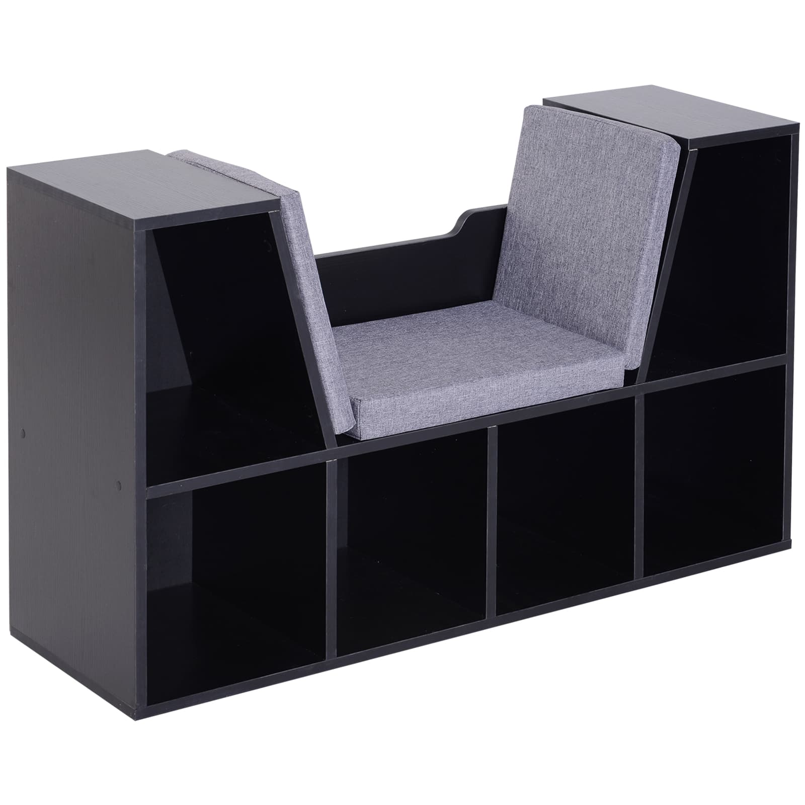 HOMCOM Bibliothèque Banc 2 en 1 Design Contemporain 6 casiers 3 Coussins fournis 102L x 30l x 61H cm Noir Gris