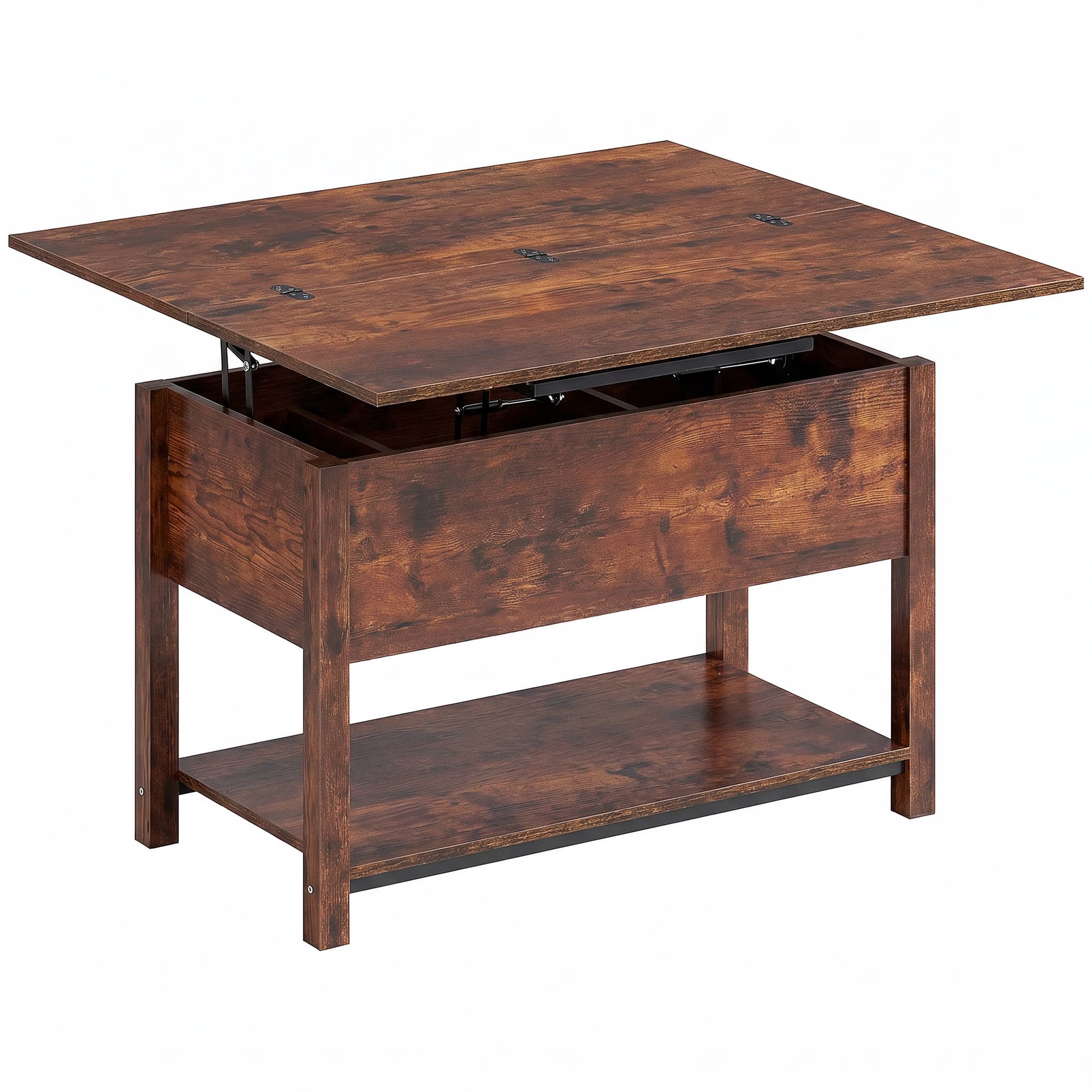 HOMCOM Table basse relevable et extensible table de salon avec compartiment caché étagère ouverte 100x45x50,5cm brun rustique