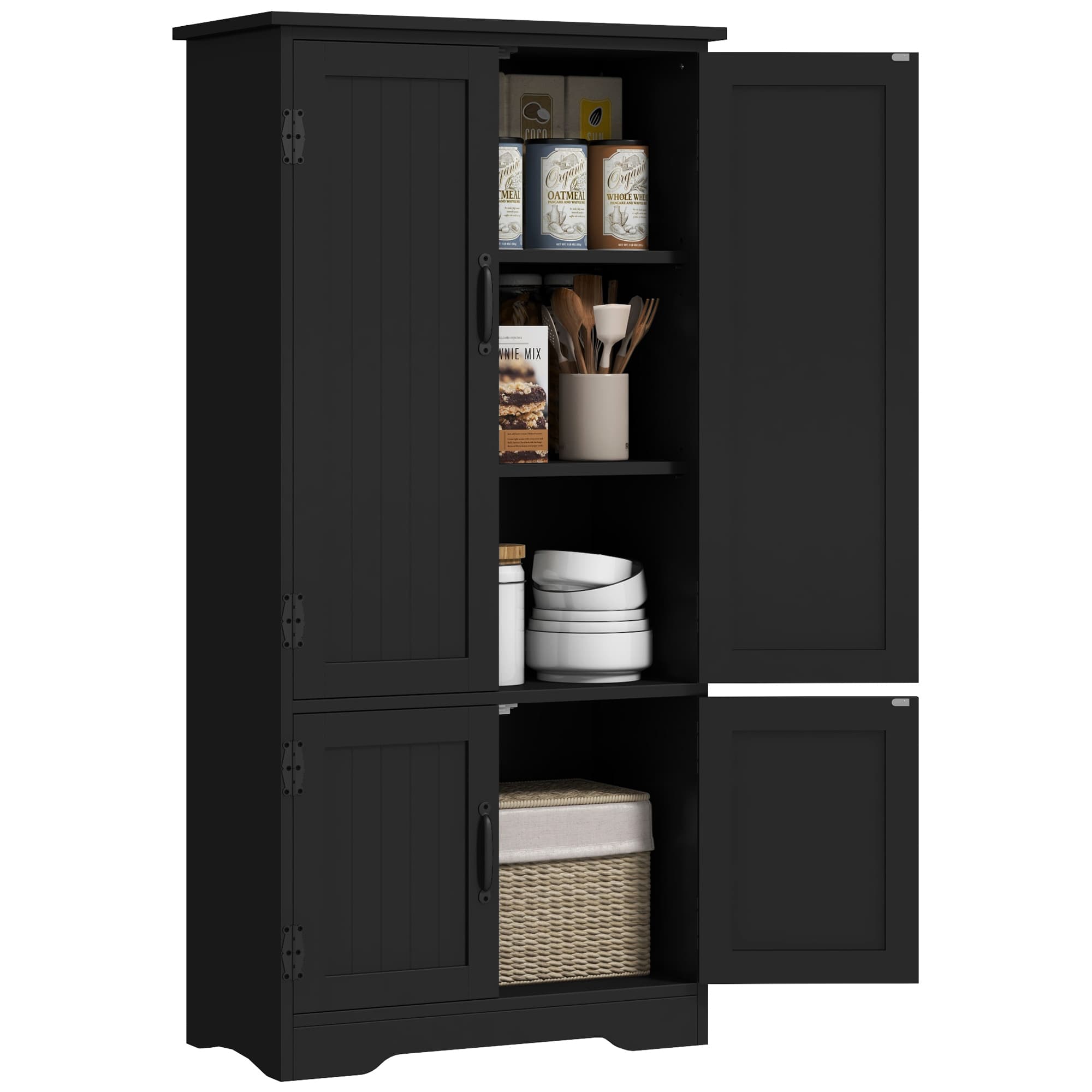 HOMCOM Armoire de cuisine contemporaine multi-rangements 2 placards 3 étagères MDF panneaux particules noir