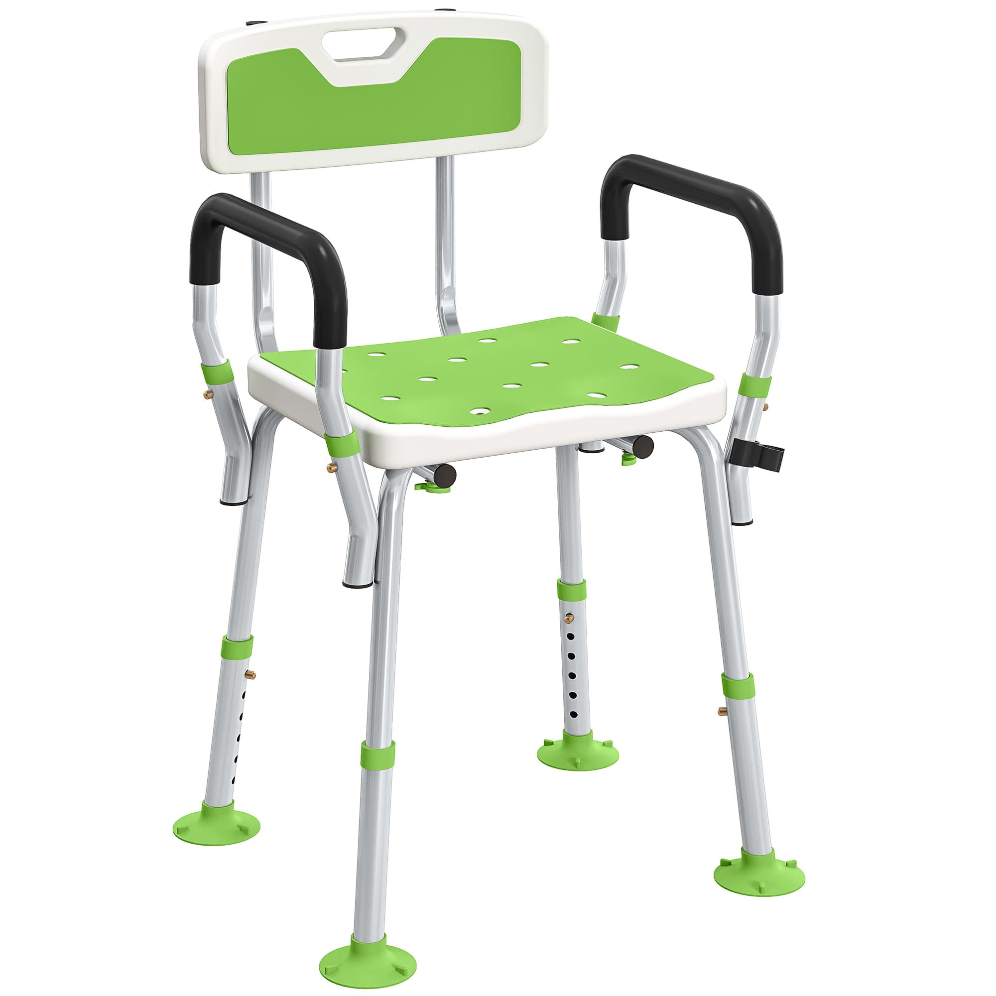 HOMCOM Tabouret de douche chaise de douche ergonomique hauteur réglable pieds antidérapants 56,5 x 53,5 x 87 cm blanc et vert