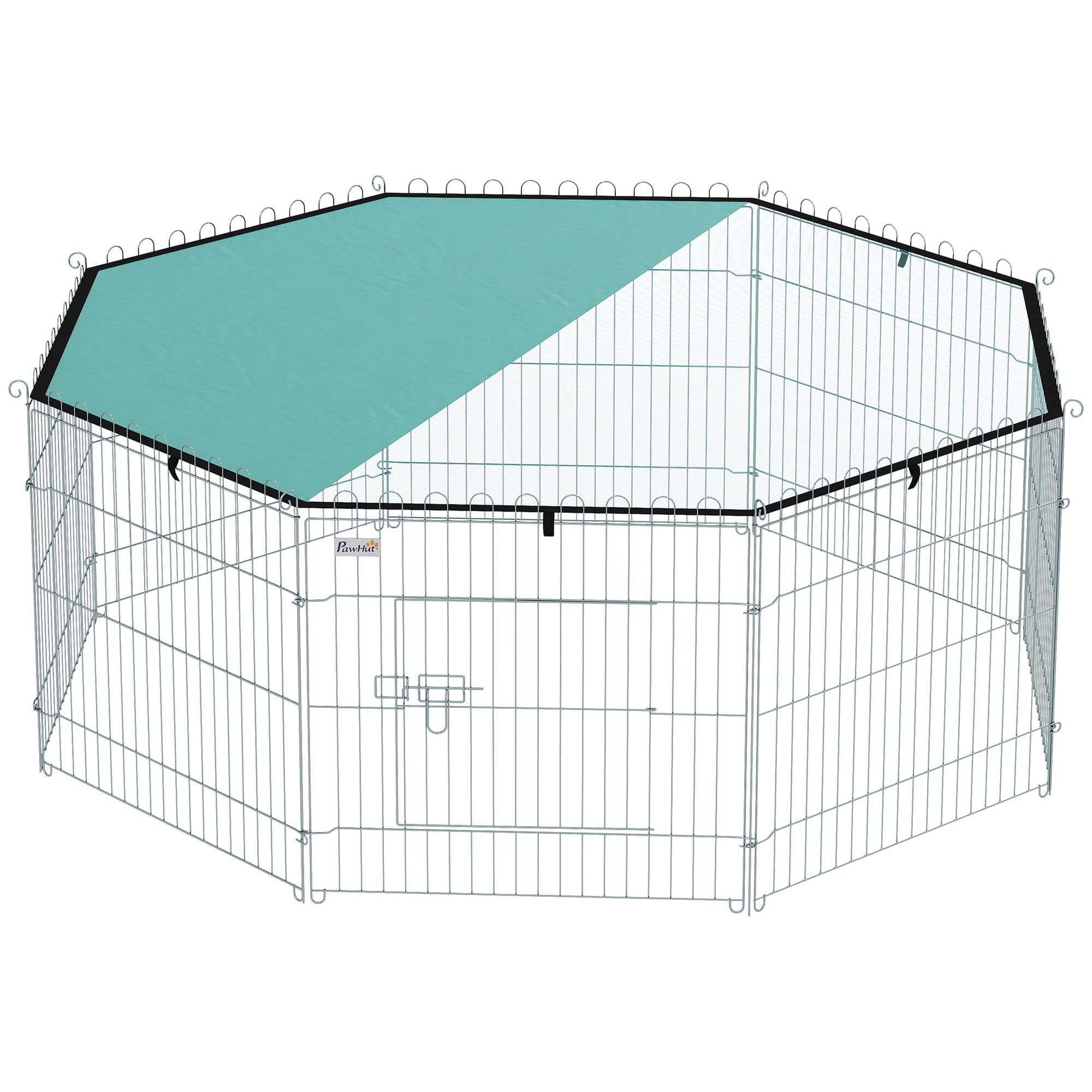 PawHut Parc pour chien, enclos chien 8 panneaux avec toit, modulable et pliable, enclos portable 60H cm avec porte argent vert