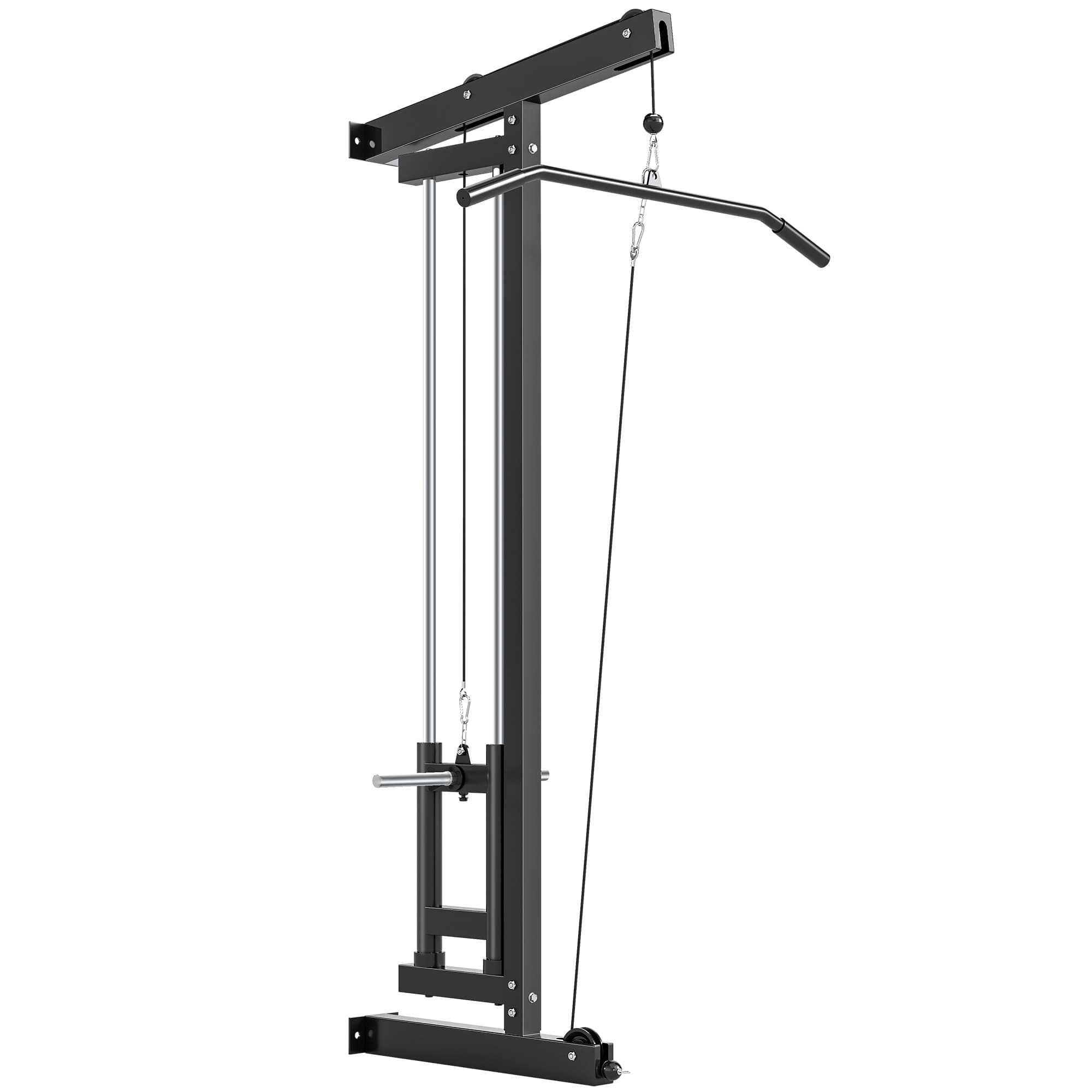 SPORTNOW Appareil de musculation mural, station de traction, poulie haute et basse, 2 poulies, en acier, 75 x 16 x 192 cm, noir
