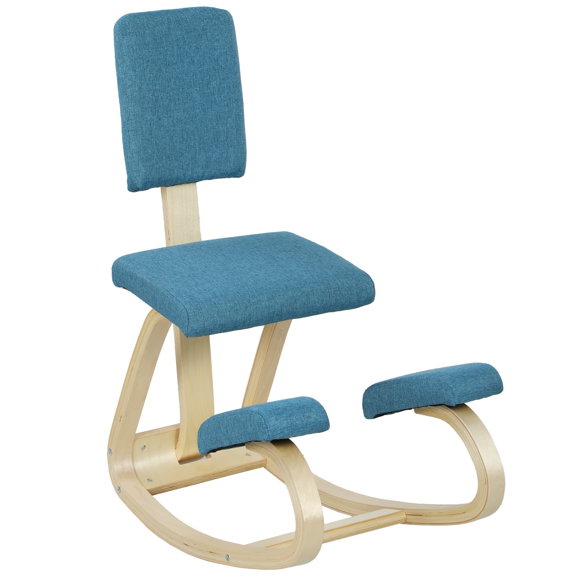 HOMCOM Chaise à genoux ergonomique avec dossier, siège assis genoux à bascule, correcteur de posture 51x84x93cm bleu foncé