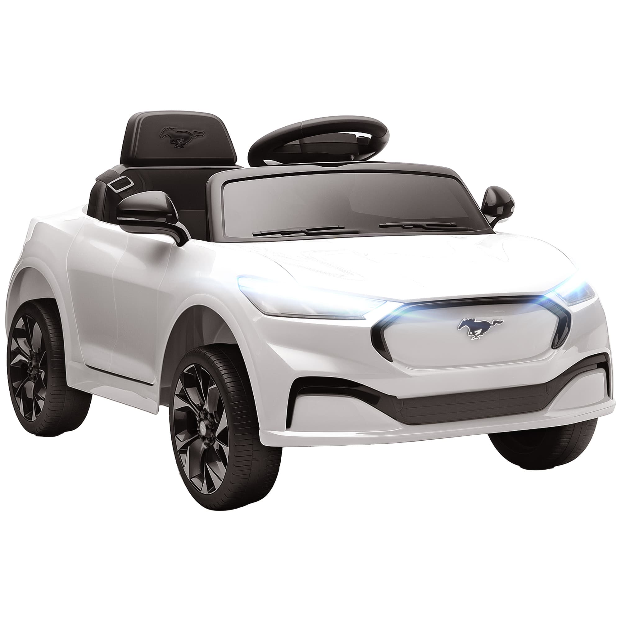 AIYAPLAY Voiture électrique enfant Ford Mustang Mach-E sous licence officielle 12 V télécommande 2,4 G 2 moteurs 92x55x44cm blanc