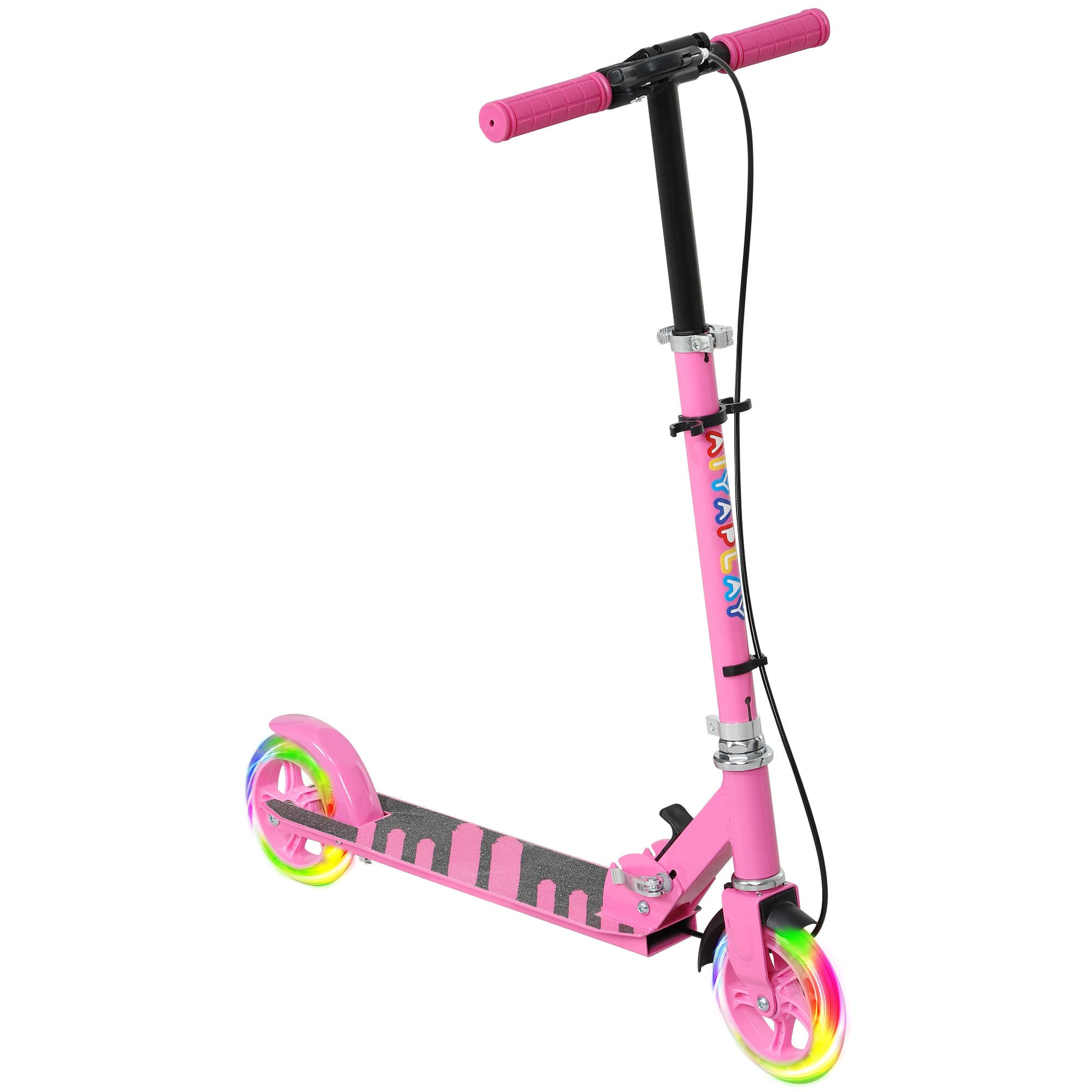 AIYAPLAY Trottinette pour enfants 3-8 ans avec roues lumineuses, poignée réglable et frein arrière, rose