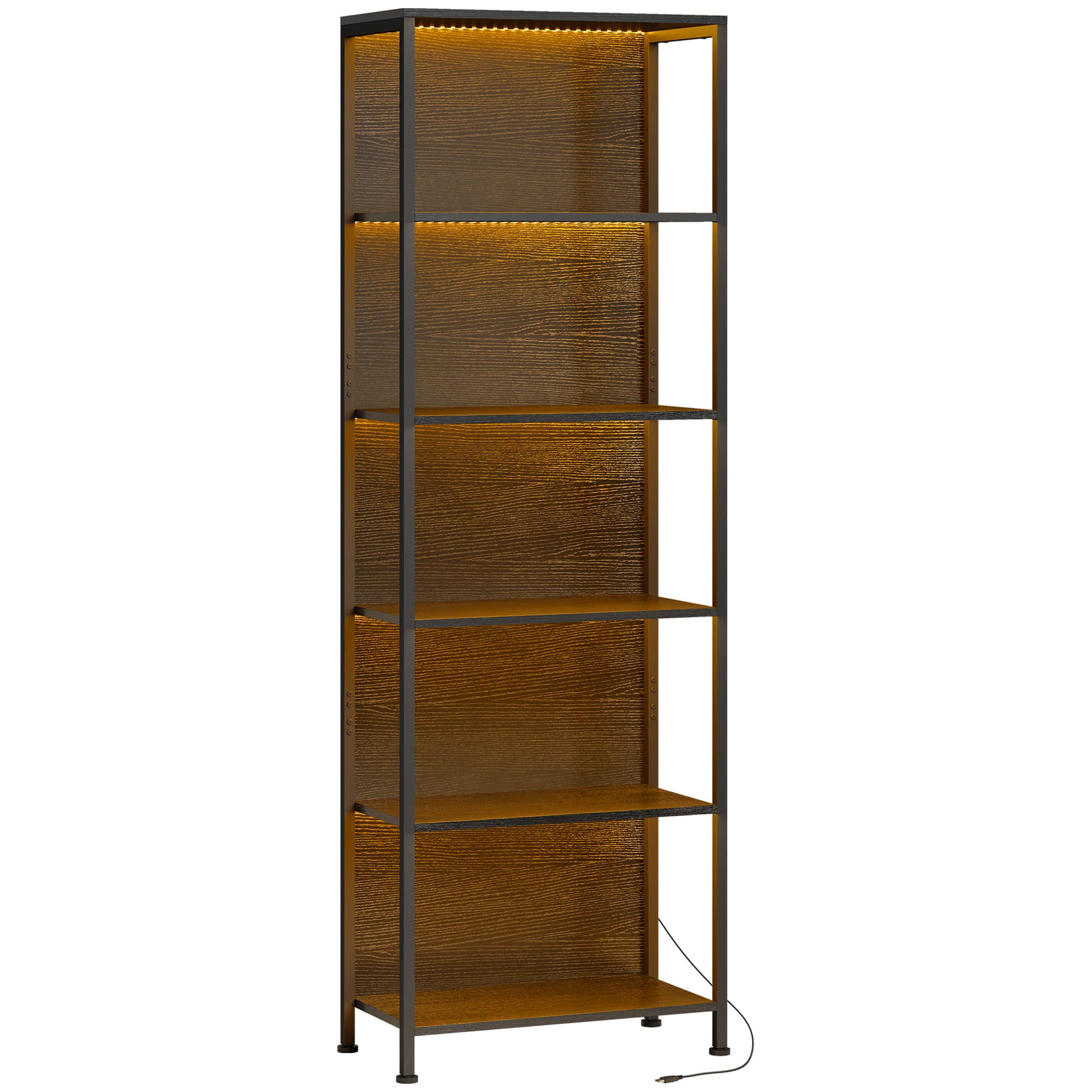 HOMCOM Bibliothèque étagère de rangement à 5 niveaux avec éclairage LED 7 couleurs, structure en acier, 60 x 30 x 179 cm, noir