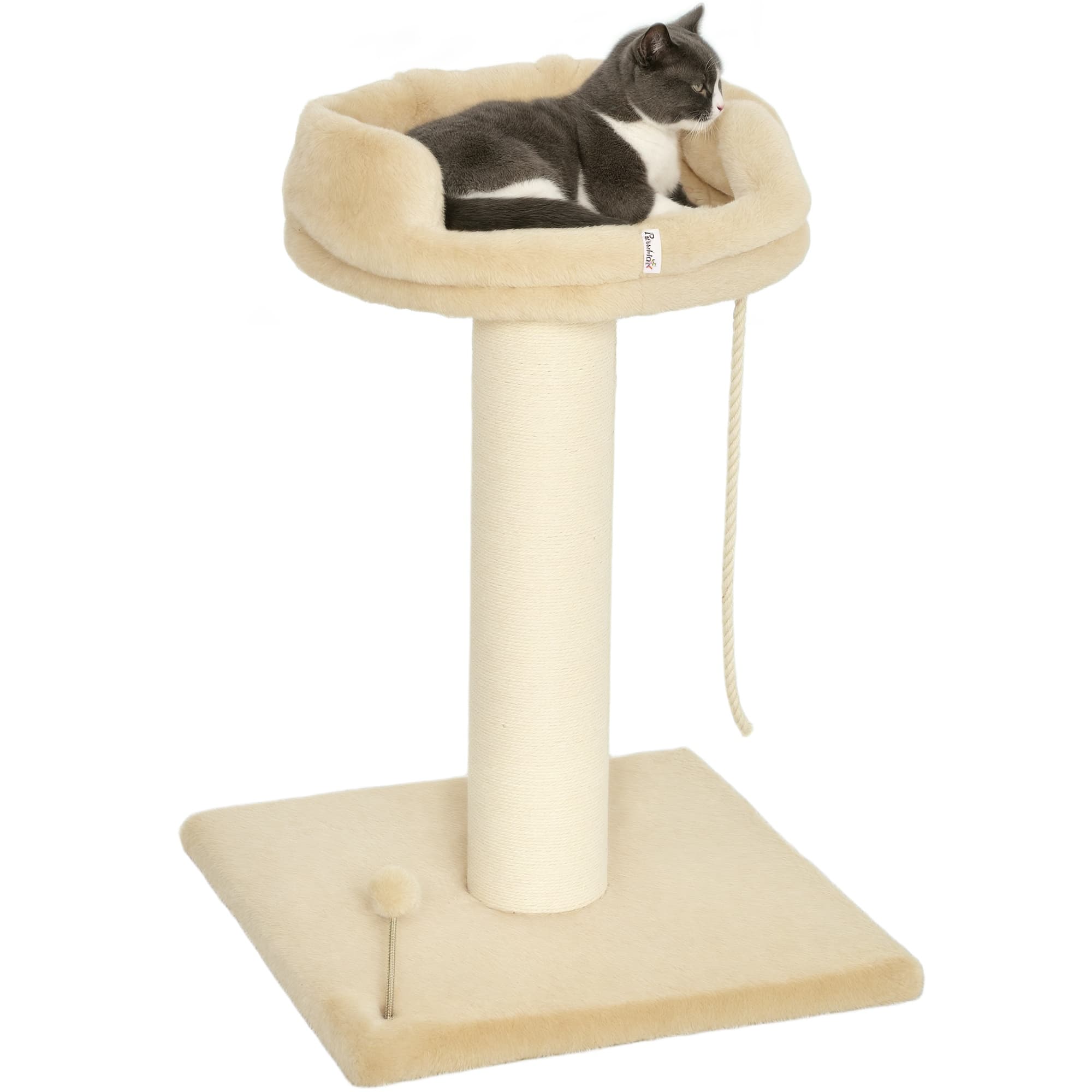 PawHut Arbre à chat Design - Griffoir, Jeu Boule, Corde et Plateforme Peluche pour Chat