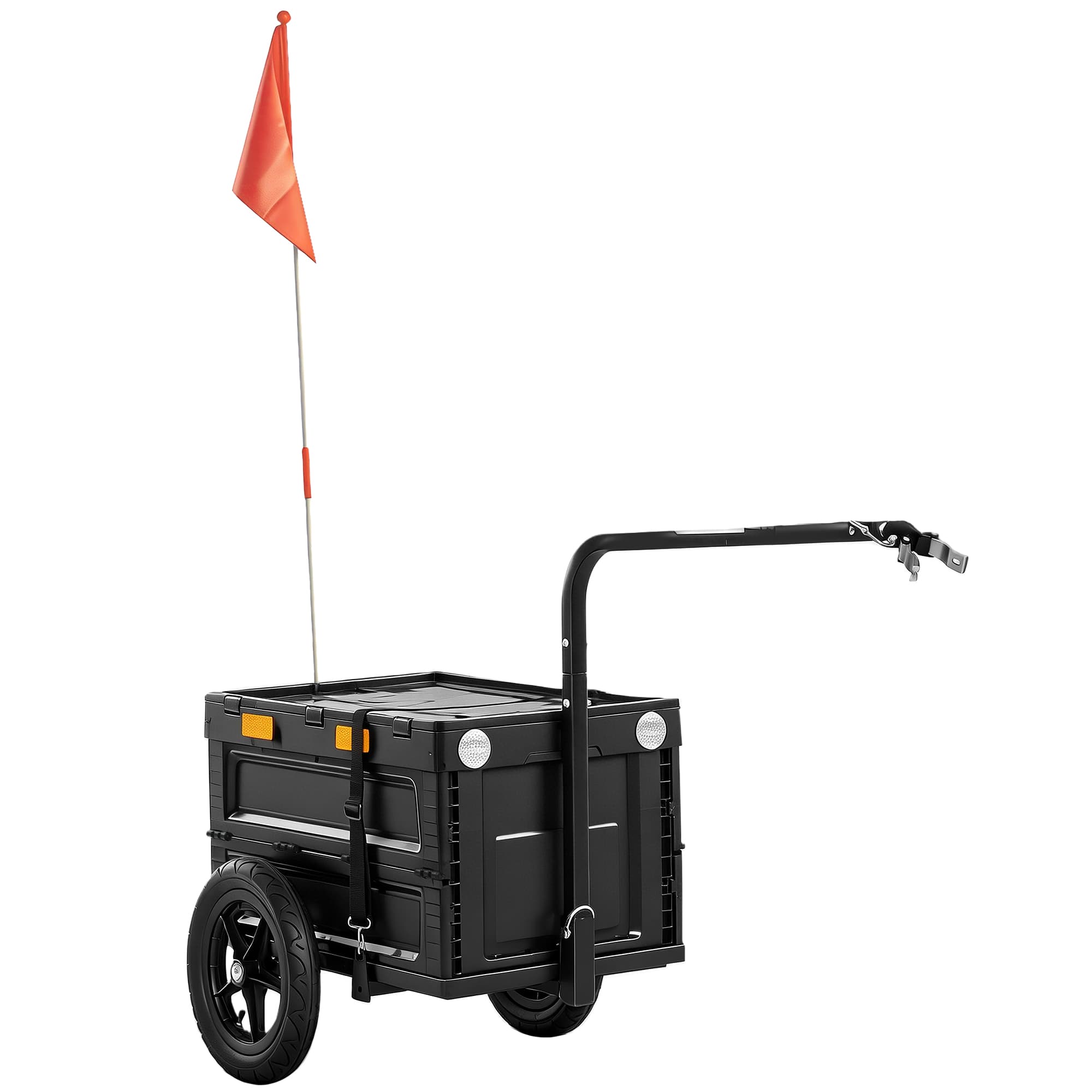SPORTNOW Remorque Vélo, Remorque Cargo 65L avec Boîte de Rangement Pliable et Couvercle, Roues Pneumatiques à Dégagement Rapide