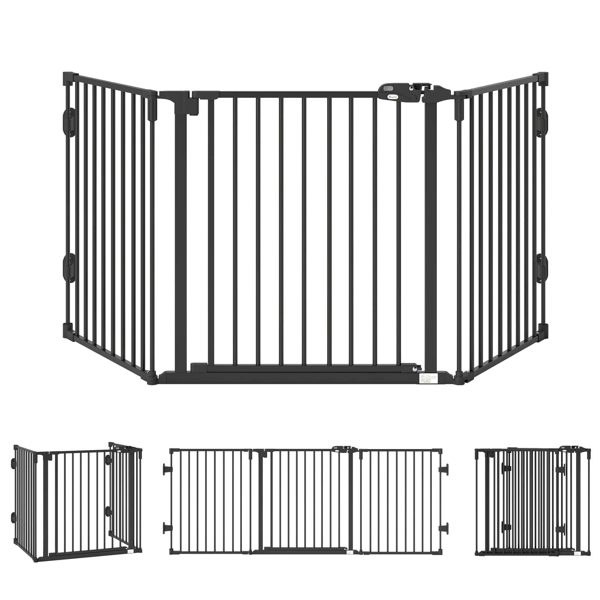 PawHut Barriere de securite chien pliable avec porte en acier 3 panneaux modulable fermeture automatique 202,5 x 2 x 76 cm noir