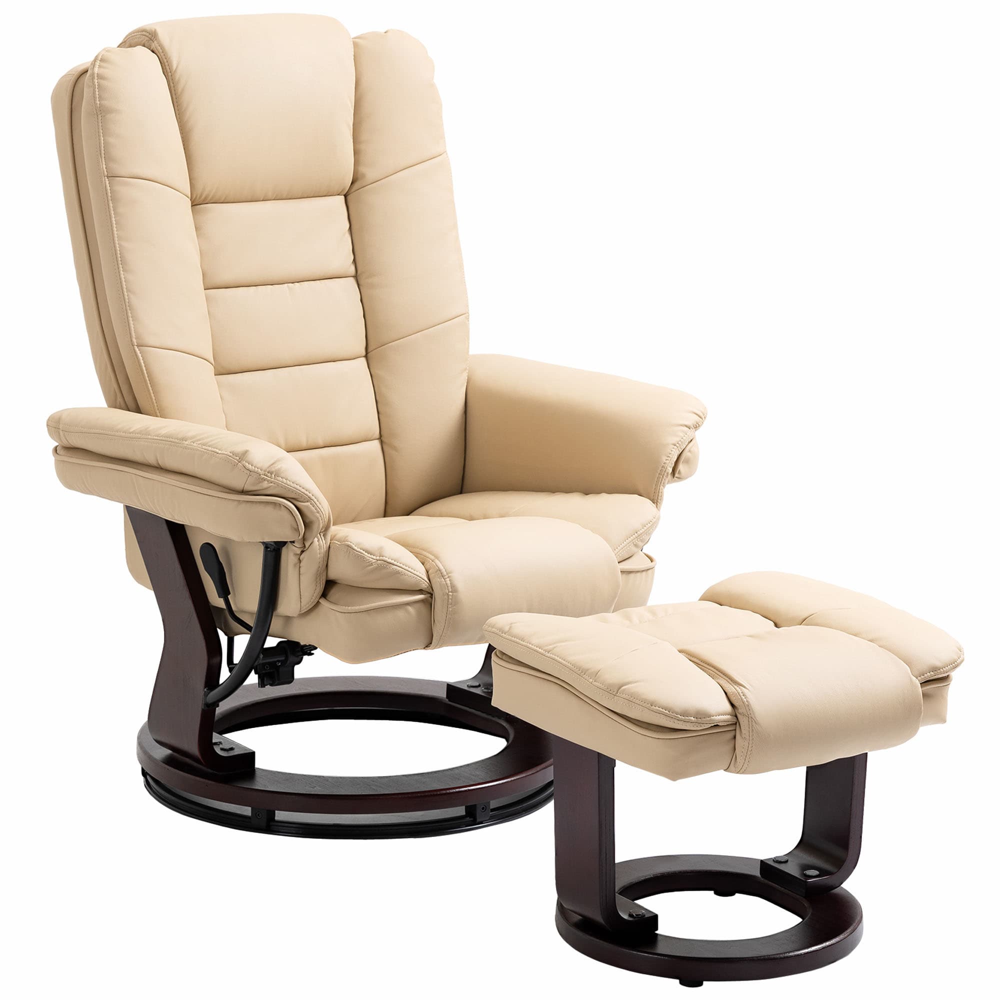 HOMCOM Fauteuil relax inclinable 135° grand confort pivotant 360° avec repose-pieds revêtement PU beige