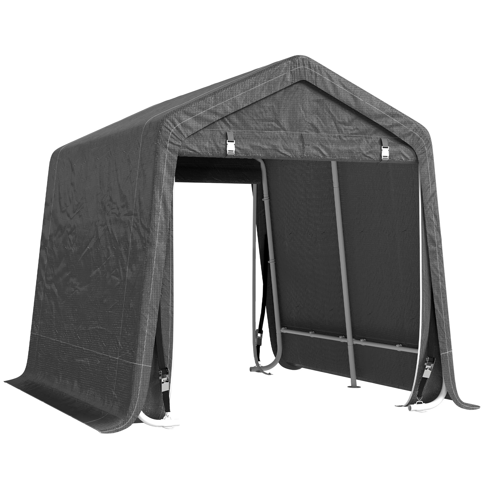 Outsunny Abri de jardin tente de stockage 2 portes zippées cadre métallique 280 x 240 x 240 cm gris foncé
