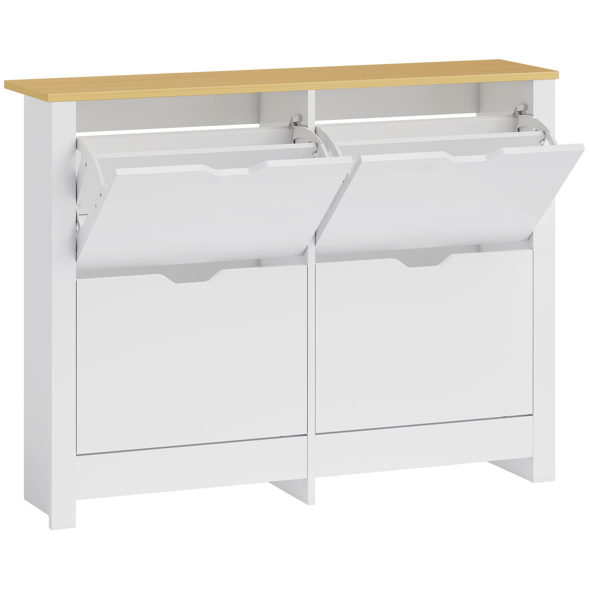 HOMCOM Meuble à chaussures 16 paires, armoire à chaussures étroite avec 4 tiroirs rabattables et étagères réglables, style moderne, pour couloir, entrée, 105 x 26 x 80 cm, blanc et chêne