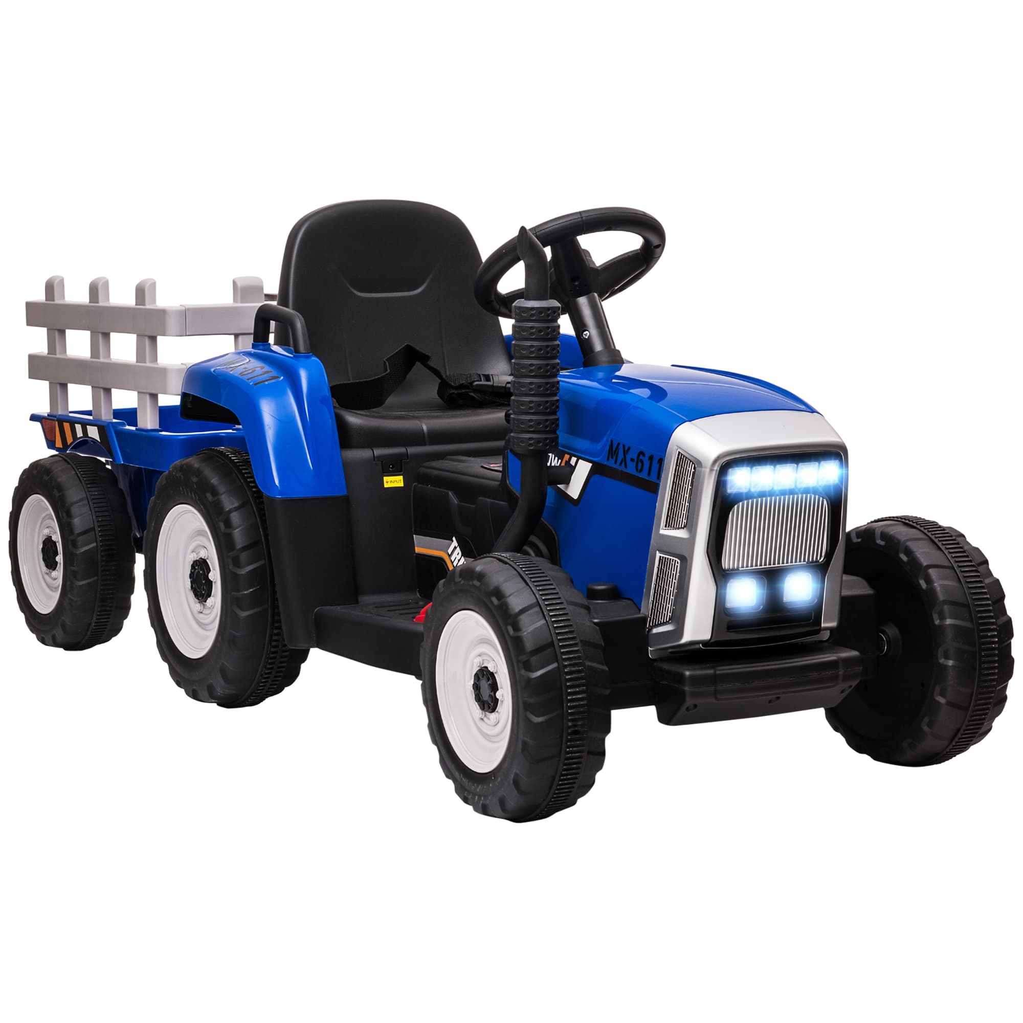 HOMCOM Tracteur électrique avec remorque amovible, pour enfants de 3 à 6 ans avec télécommande MP3 musique affichage lumières