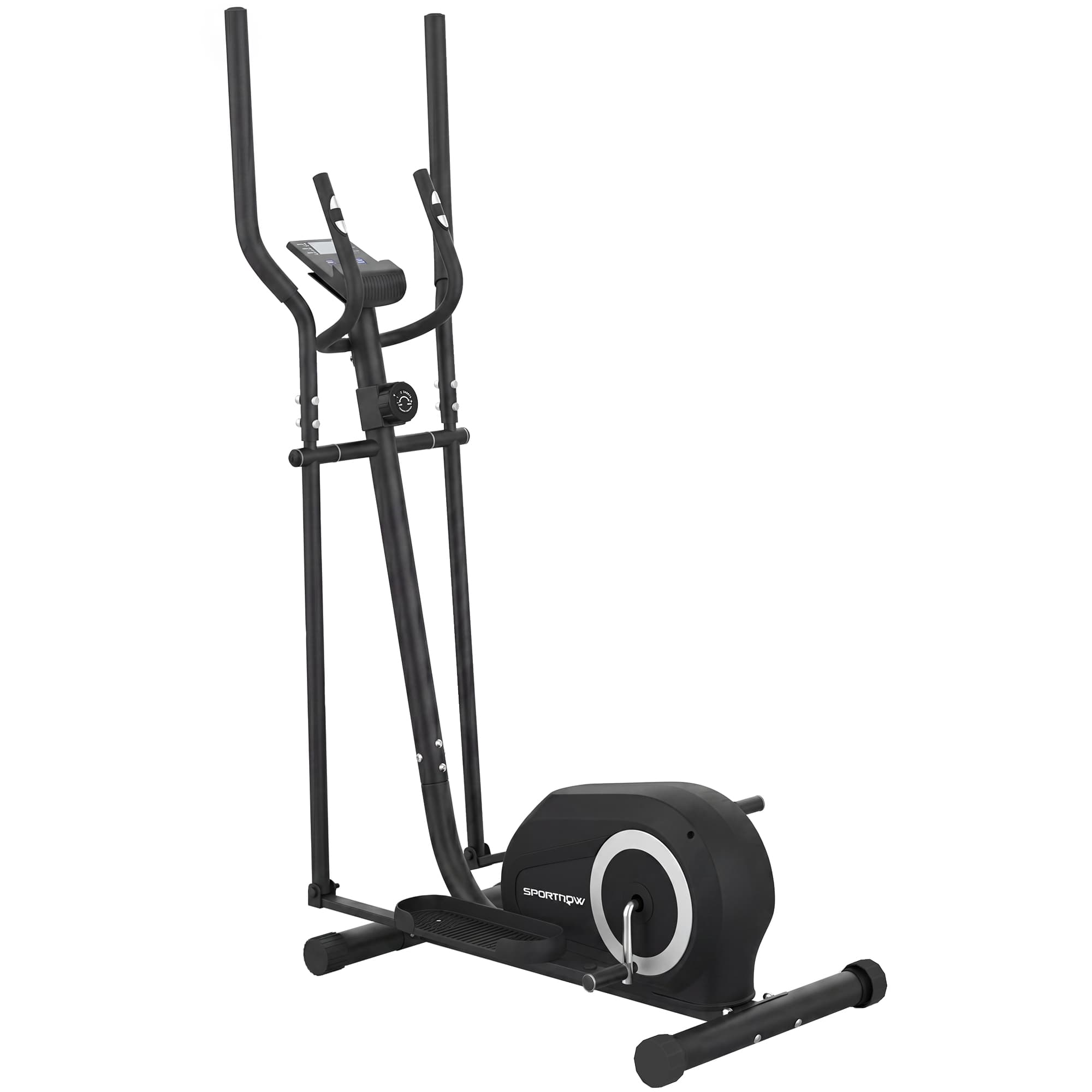 SPORTNOW Vélo Elliptique, Écran LCD, Résistance 8 Niveaux, Capteur Pouls, Bluetooth, Support pour Téléphone, 100x52x153cm, Gris