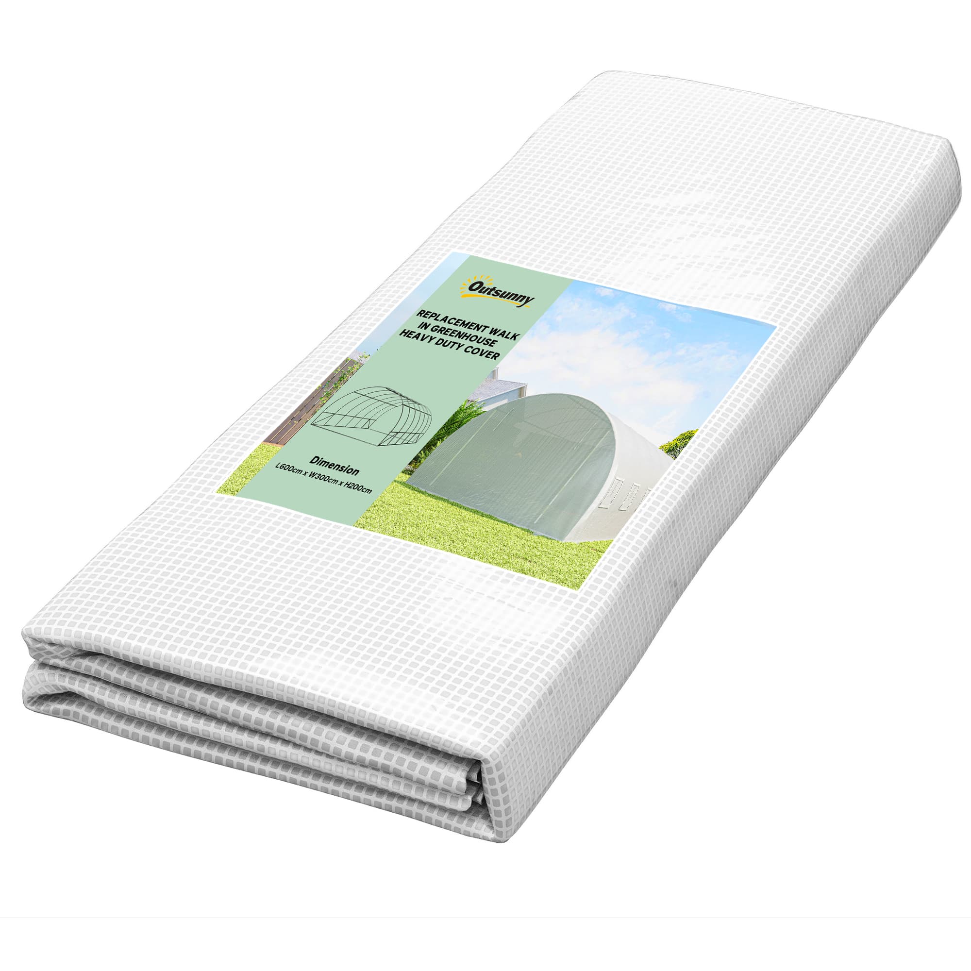 Outsunny Bâche de Rechange Serre Tunnel 18 m2, bâche 6L x 3l x 2H m PE Anti-UV imperméable 12 fenêtres + Porte Enroulable zippée