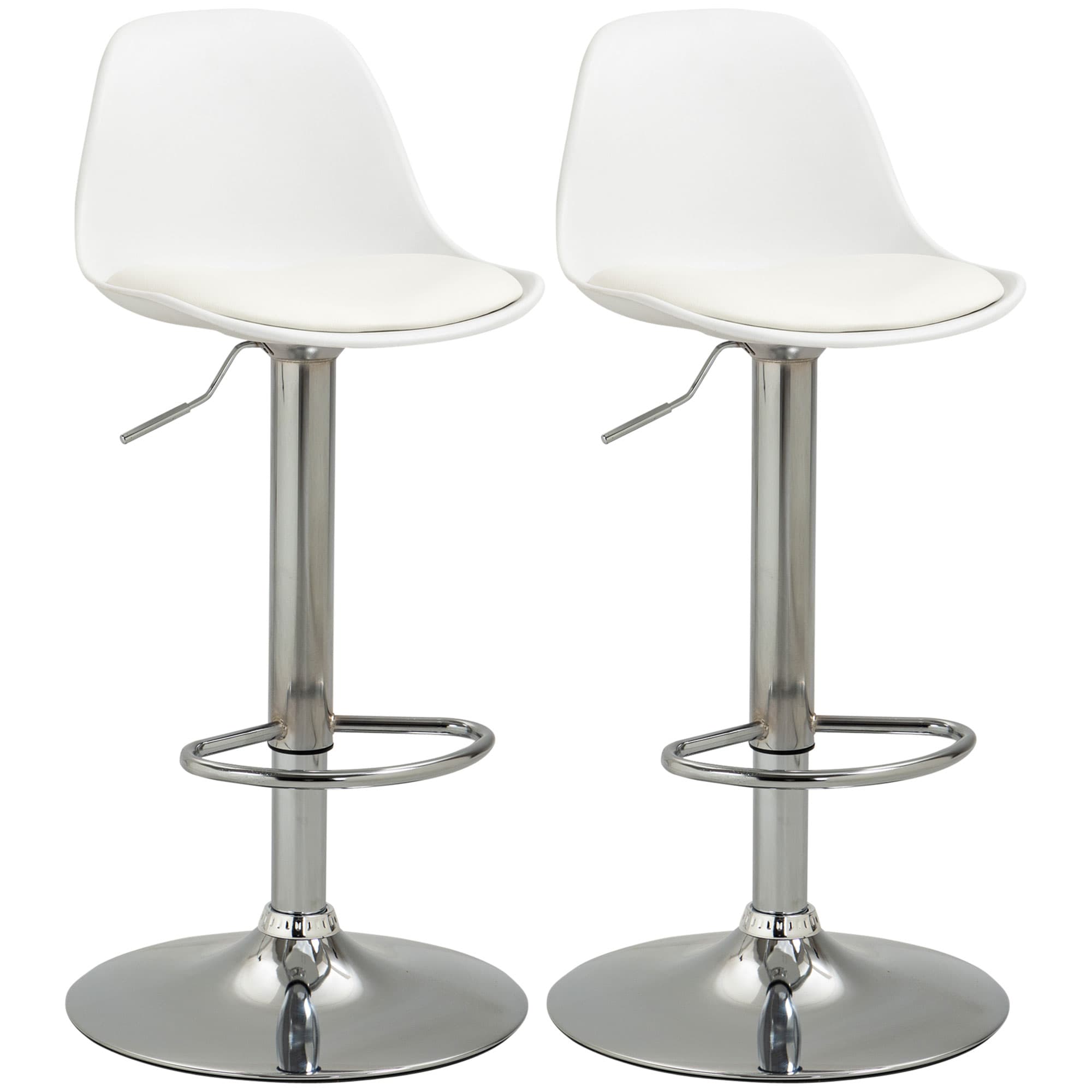 HOMCOM Ensemble de 2 Tabourets de Bar, Drehstühle avec Dossier, Réglables en Hauteur, jusqu'à 120 kg, 38 x 42 x 82-104 cm, Blanc