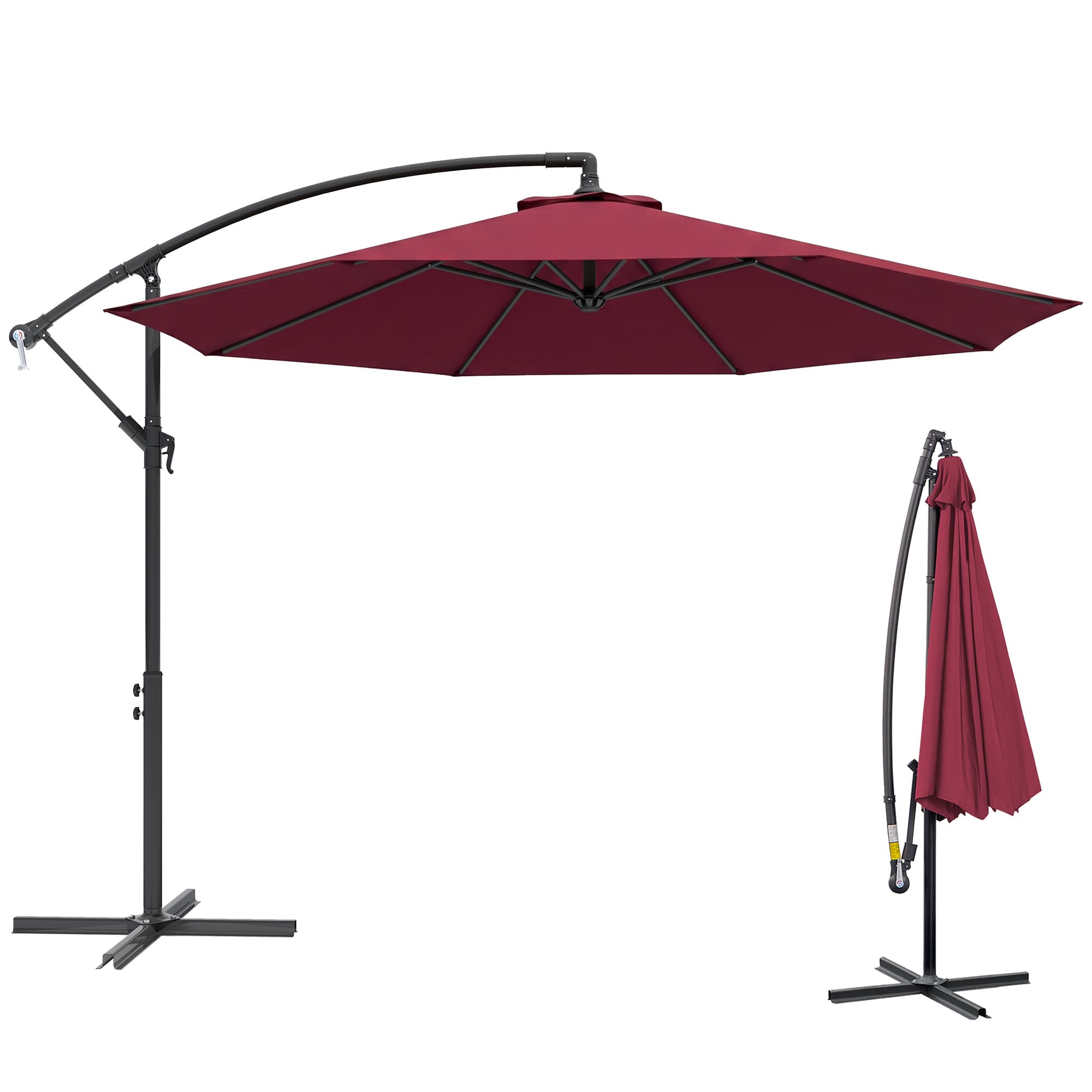 Outsunny Parasol Déporté Octogonal Inclinable Manivelle Pied Acier Ø3m Rouge Protection Solaire Aosom France