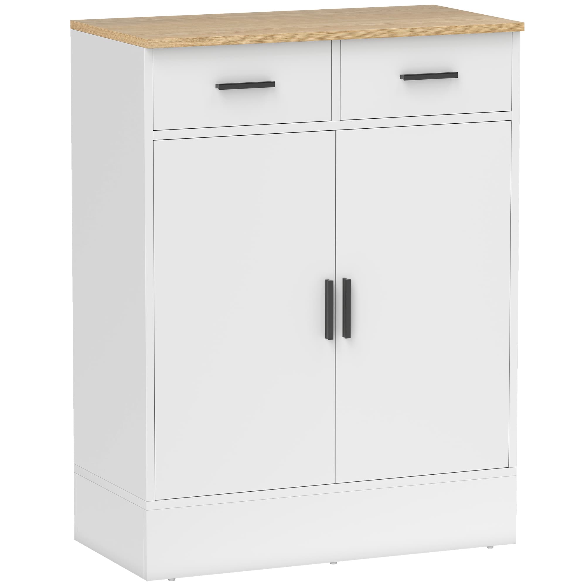 HOMCOM Buffet, meuble de rangement avec 2 portes, 2 tiroirs et étagère réglable, 68,6 x 35 x 90,3 cm, bois naturel et blanc