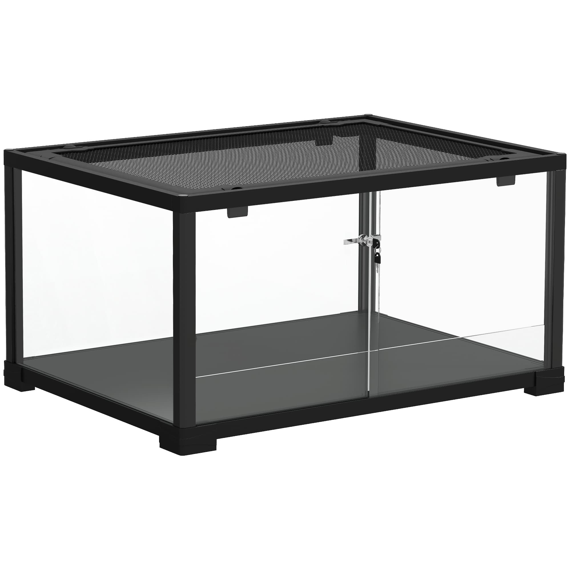 PawHut Terrarium en verre pour reptile enclos pour hamster 86 L ventilation supérieure porte coulissante 50,8x30,5x35,6cm noir