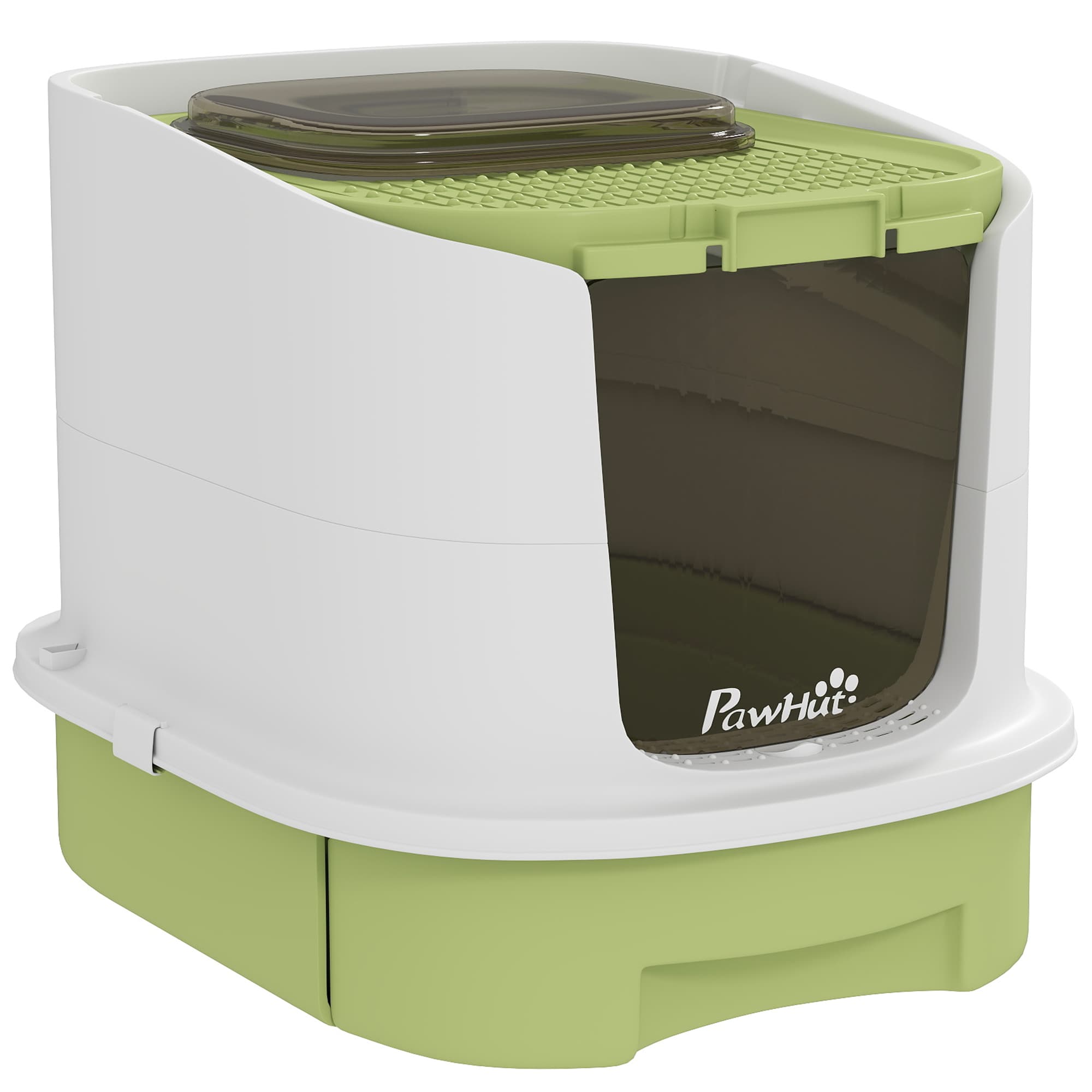 PawHut Maison de toilette pour chat bac à litière fermé chat avec porte translucide pelle incluse 40,5 x 52,5 x 42,5 cm vert