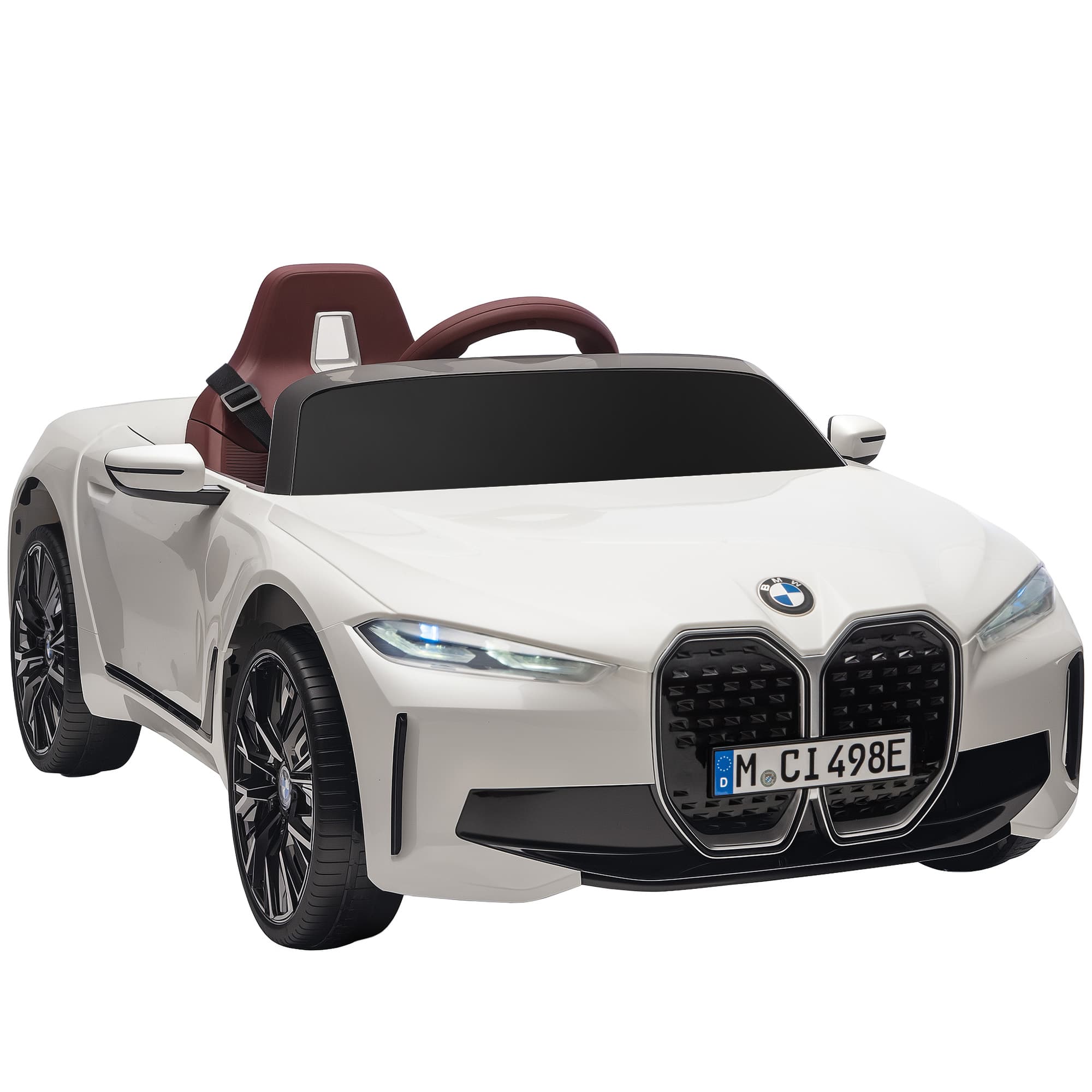 HOMCOM Voiture électrique pour enfants licence BMW I4 12V avec télécommande MP3 Musique Lumières et Ceinture 115x67x45 cm Noir