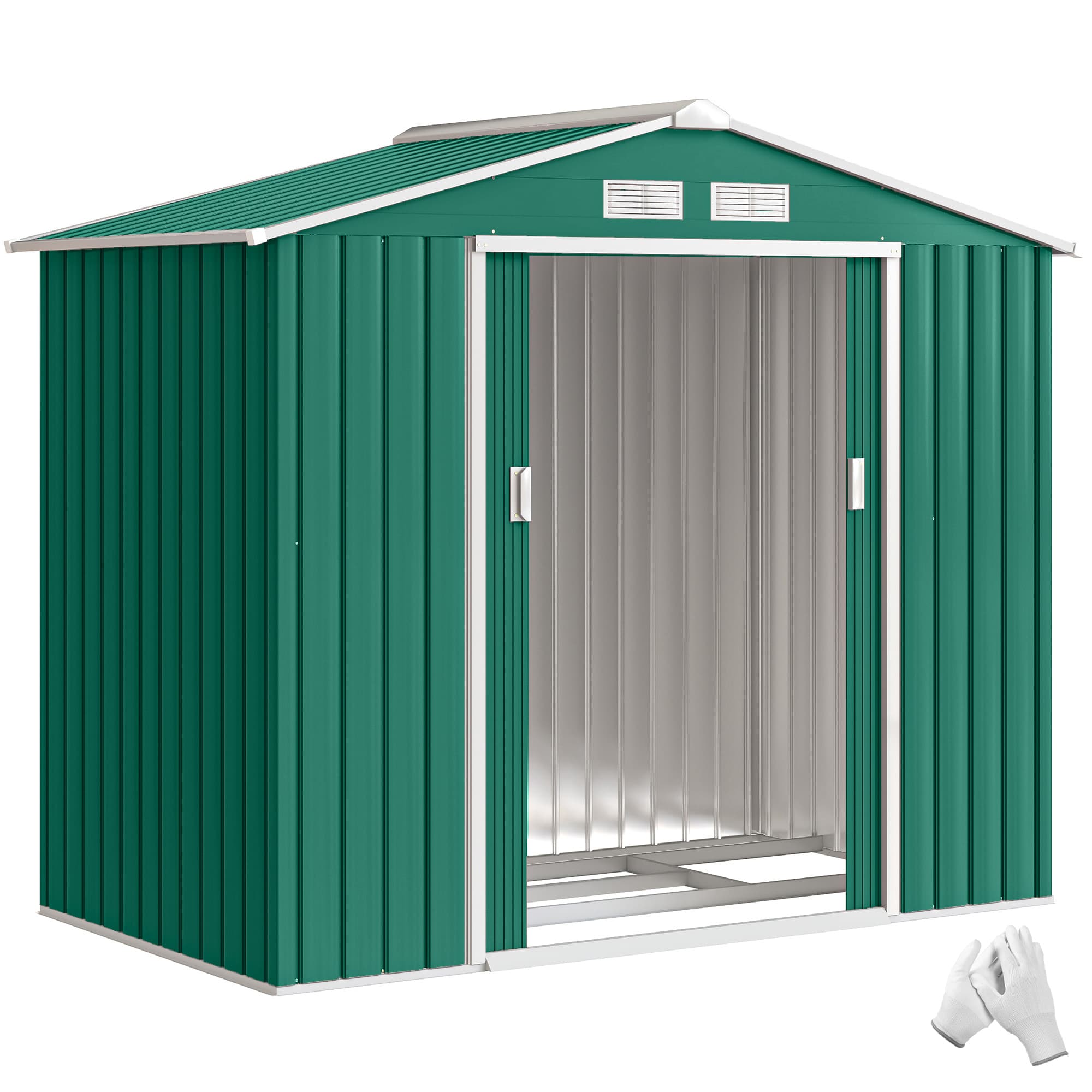 Outsunny Cabane de jardin Métal en Acier - Ranger Vélos et Outils Jardinages avec Double Porte Coulissant et 4 Fenêtres, Vert foncé Aosom France