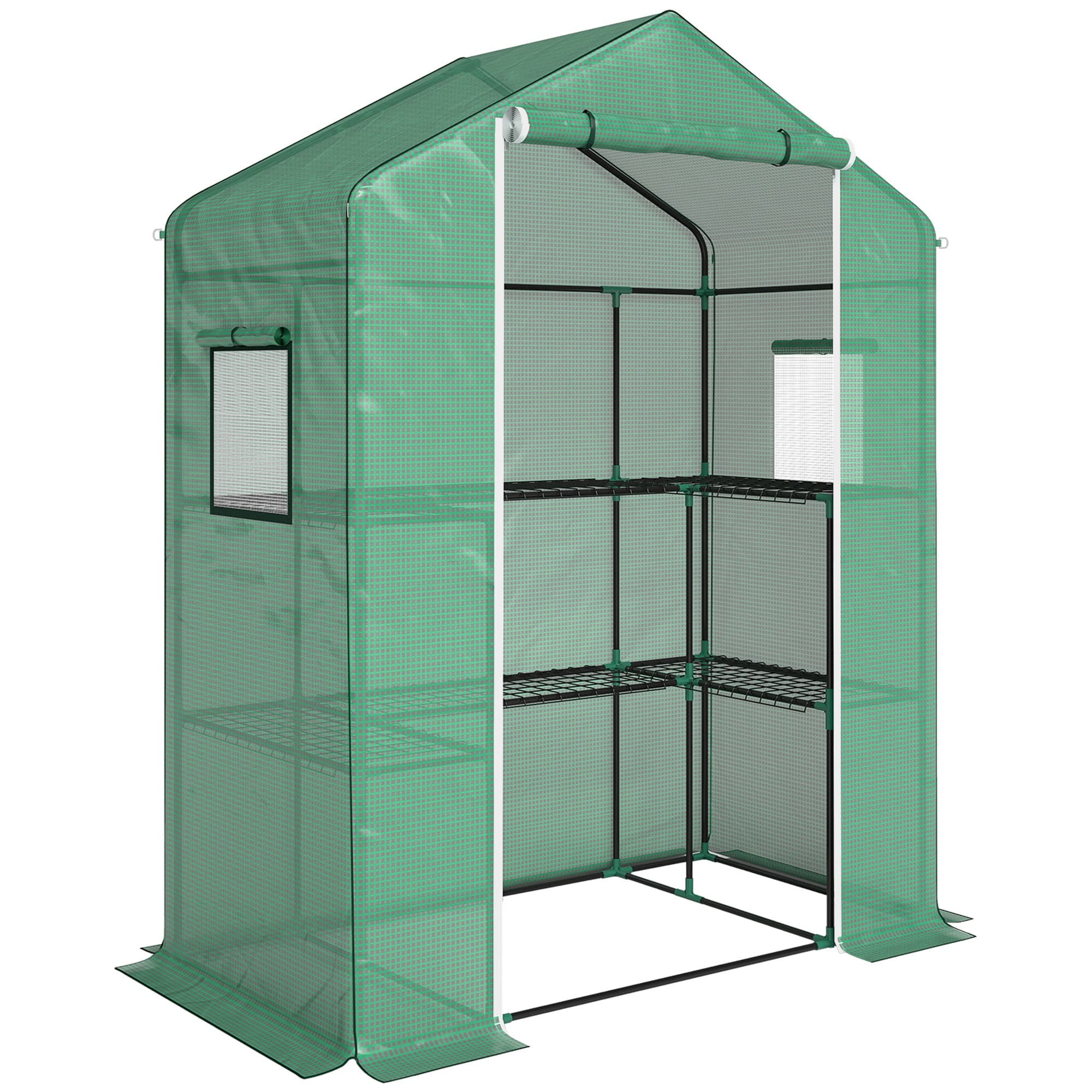 Outsunny Serre de jardin avec 1 porte, 2 fenetres et 2 étagères en forme de U pour Légumes Plantes Fleurs Bâche PE 140x73x190 cm