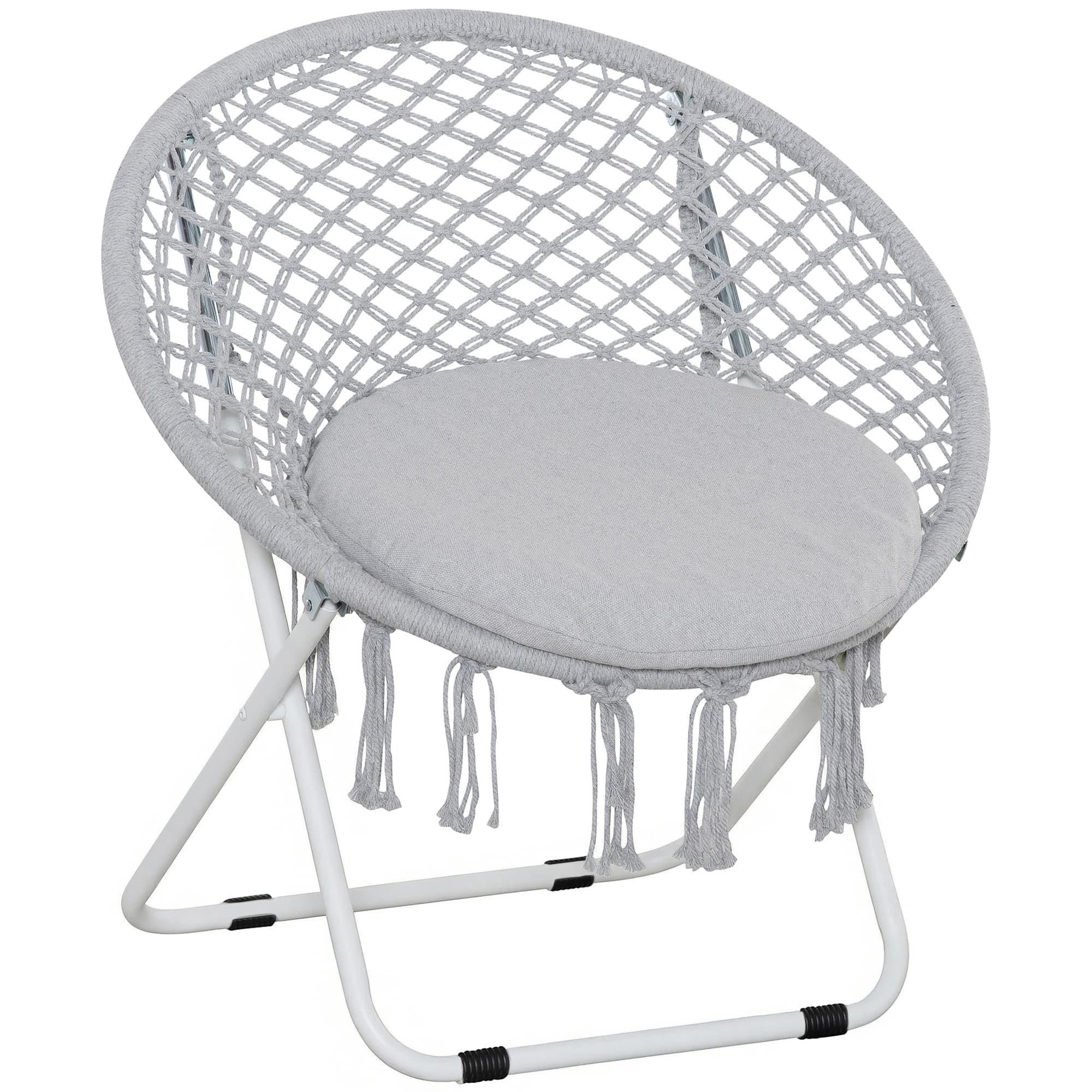 Outsunny Loveuse fauteuil rond de jardin fauteuil lune papasan pliable grand confort macramé coton polyester 77x64x78cm gris