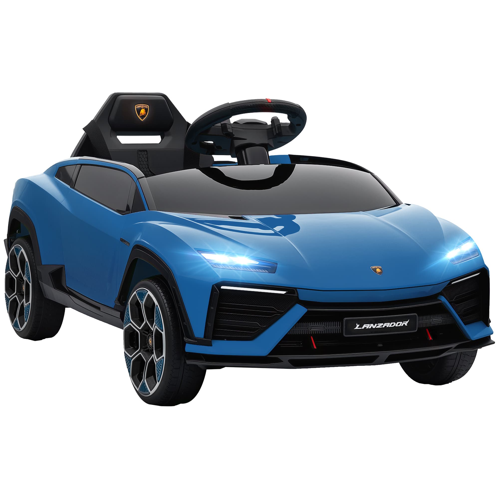 AIYAPLAY Voiture électrique enfant véhicule électrique Lamborghini 12V télécommande 2,4G et 2 moteurs vitesse max. 4 km/h bleu