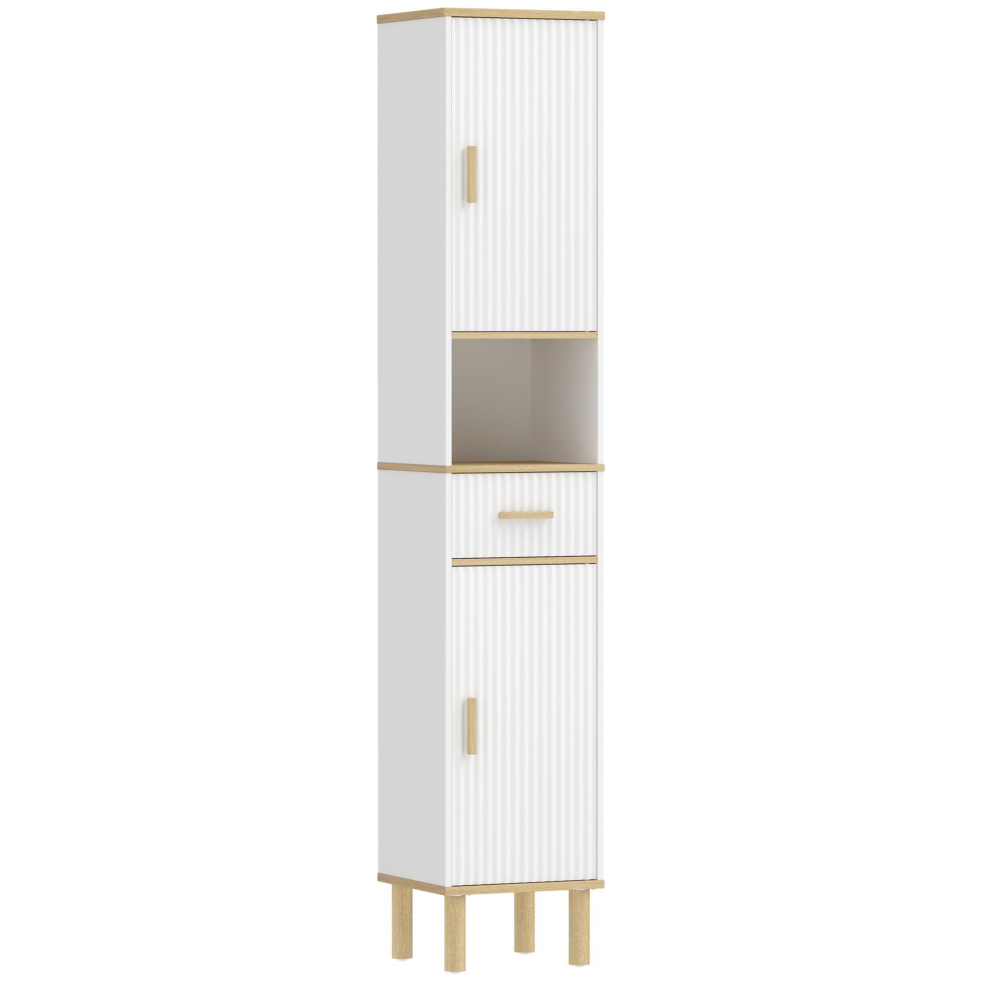 HOMCOM Meuble colonne salle de bain, meuble de rangement étroit avec 2 portes, tiroir, compartiment ouvert, blanc