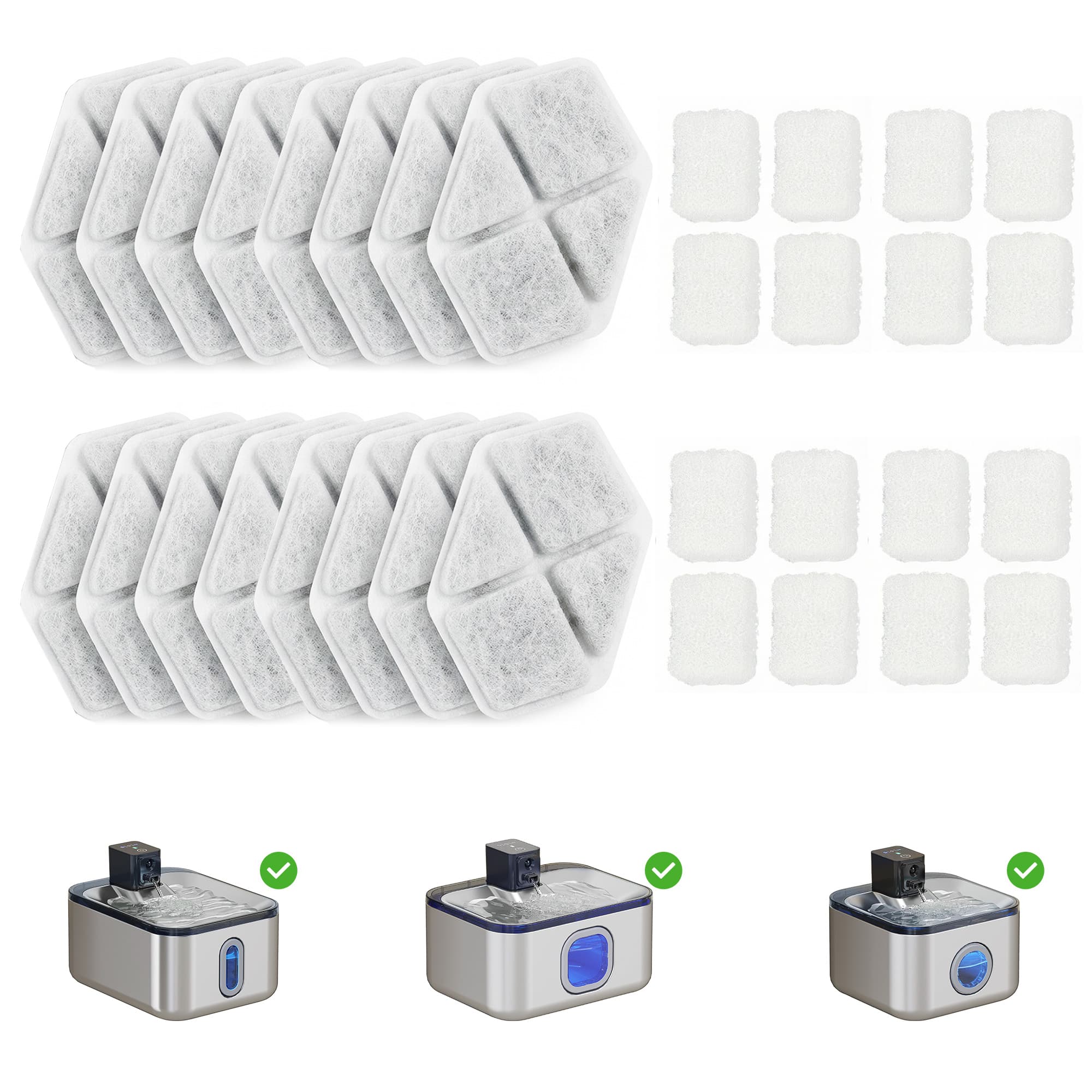 PawHut 16 pcs Filtre Fontaine Eau Chat, Distributeur d'Eau filtrante pour Chat et Chien, Triple Système de Filtration, Blanc