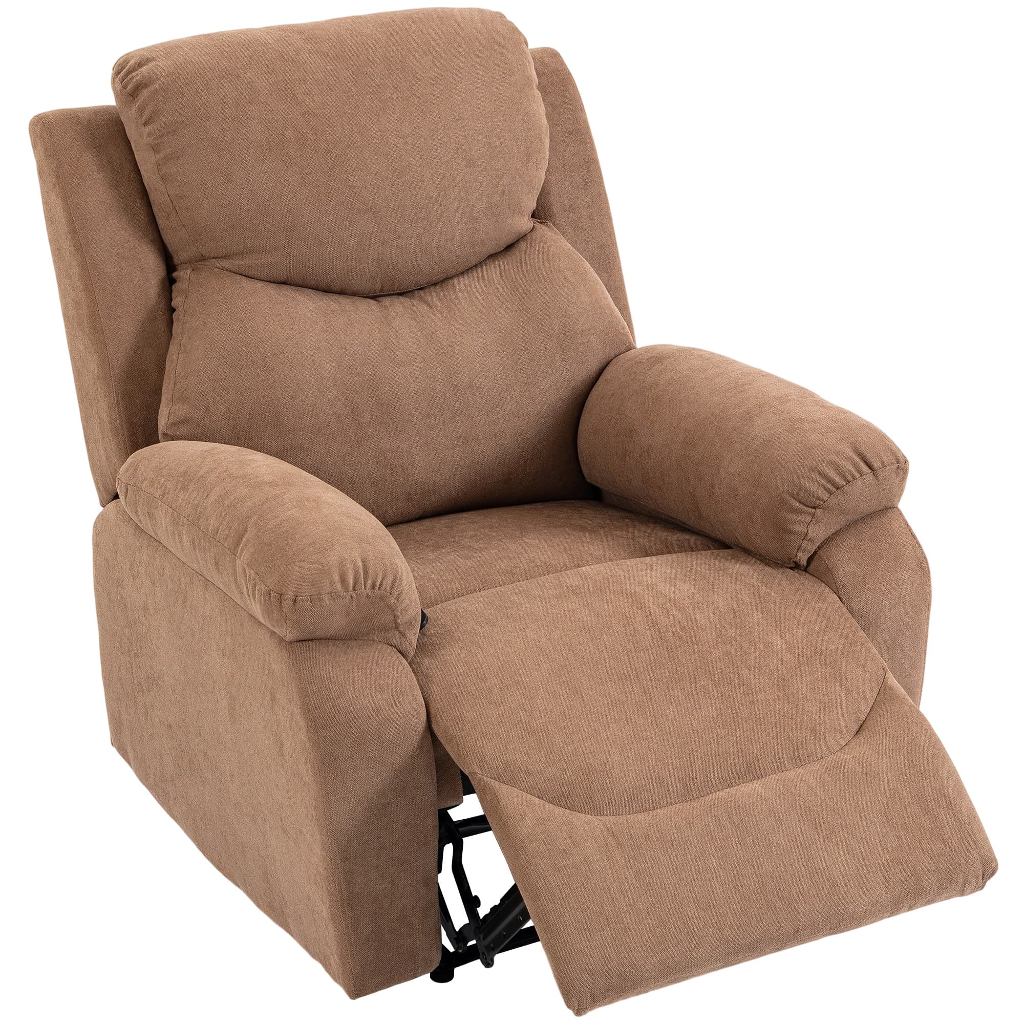 HOMCOM Fauteuil Inclinable Manuel en Tissu Effet Lin avec Repose-pieds et Accoudoirs Rembourrés, Marron Foncé