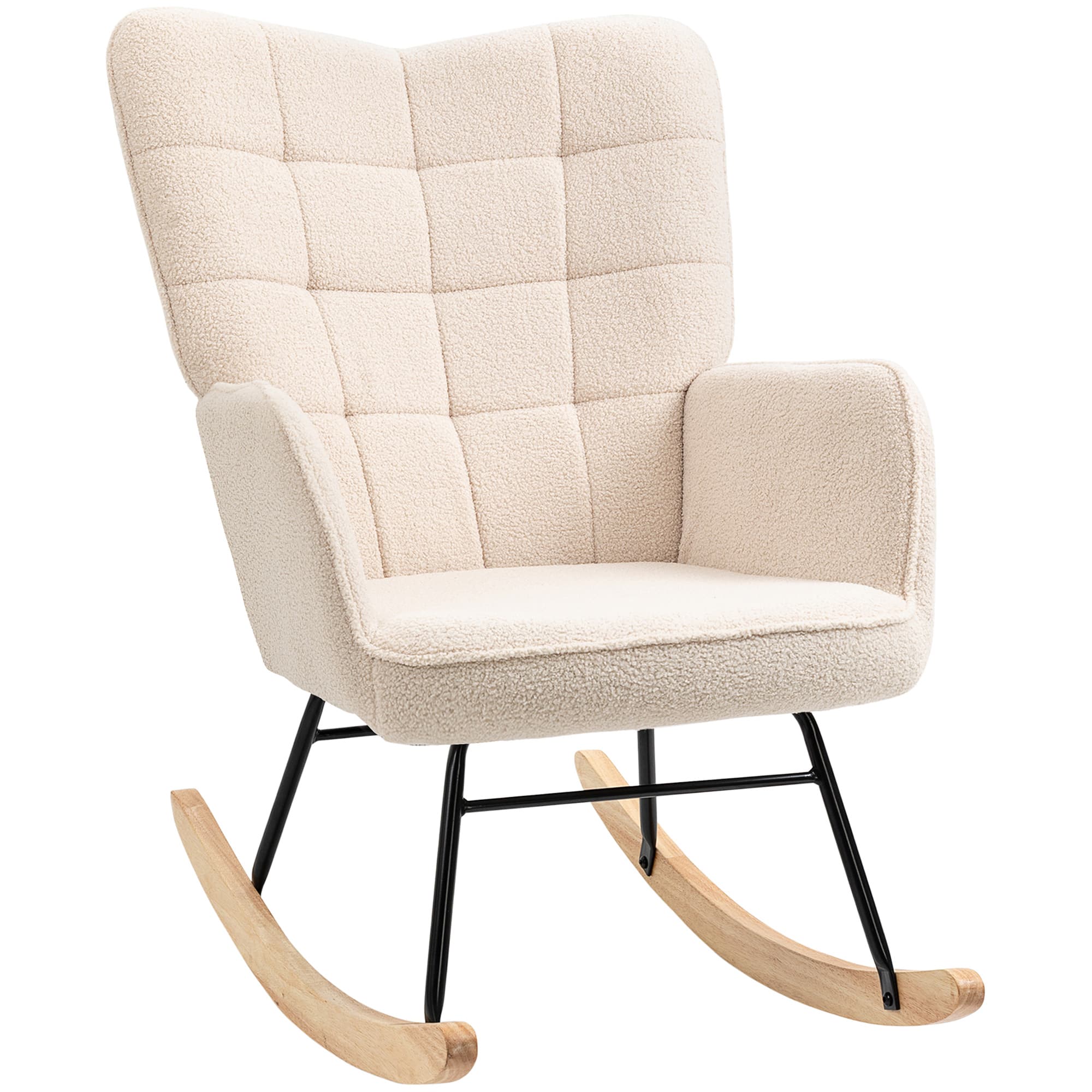 HOMCOM Fauteuil à bascule rocking chair revêtement en imitation cachemire structure en acier 71 x 92 x 101 cm beige