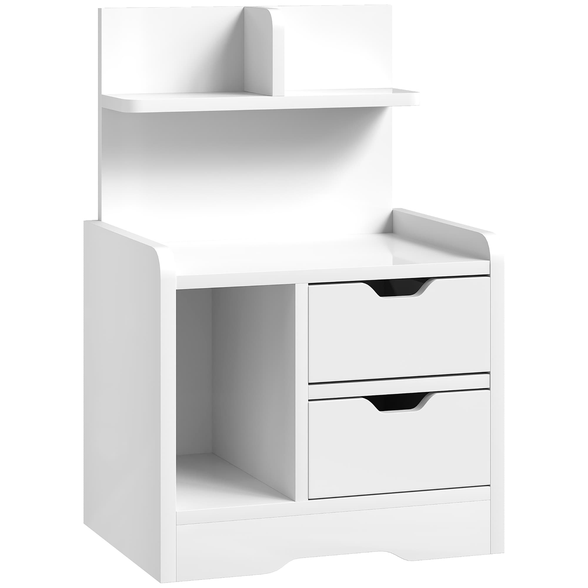 HOMCOM Table de chevet pour chambre avec 2 tiroirs et étagères de rangement, Chevet moderne en bois, Blanc brillant