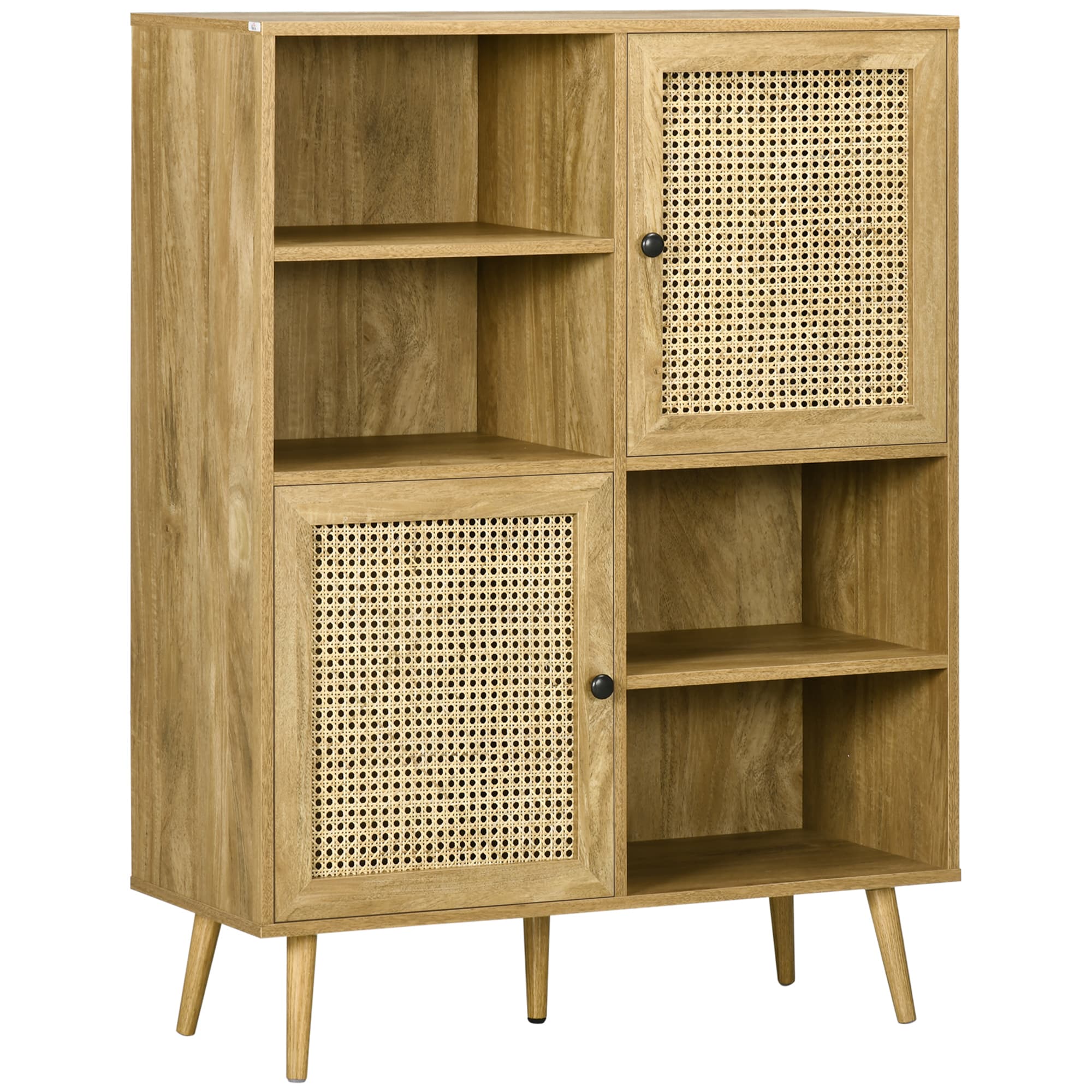 HOMCOM Meuble de rangement buffet haut aspect bois et cannage design 2 portes - dim. 90L x 35l x 120H cm Aosom France