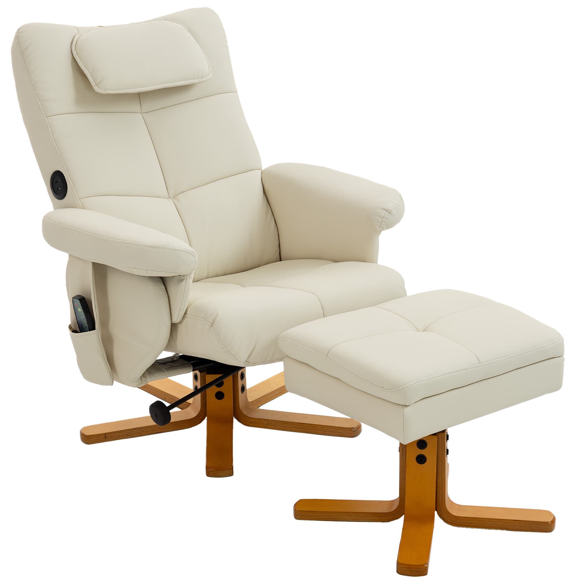 HOMCOM Fauteuil massant avec repose-pied, dossier inclinable jusqu'à 135°, coffre de rangement, télécommande