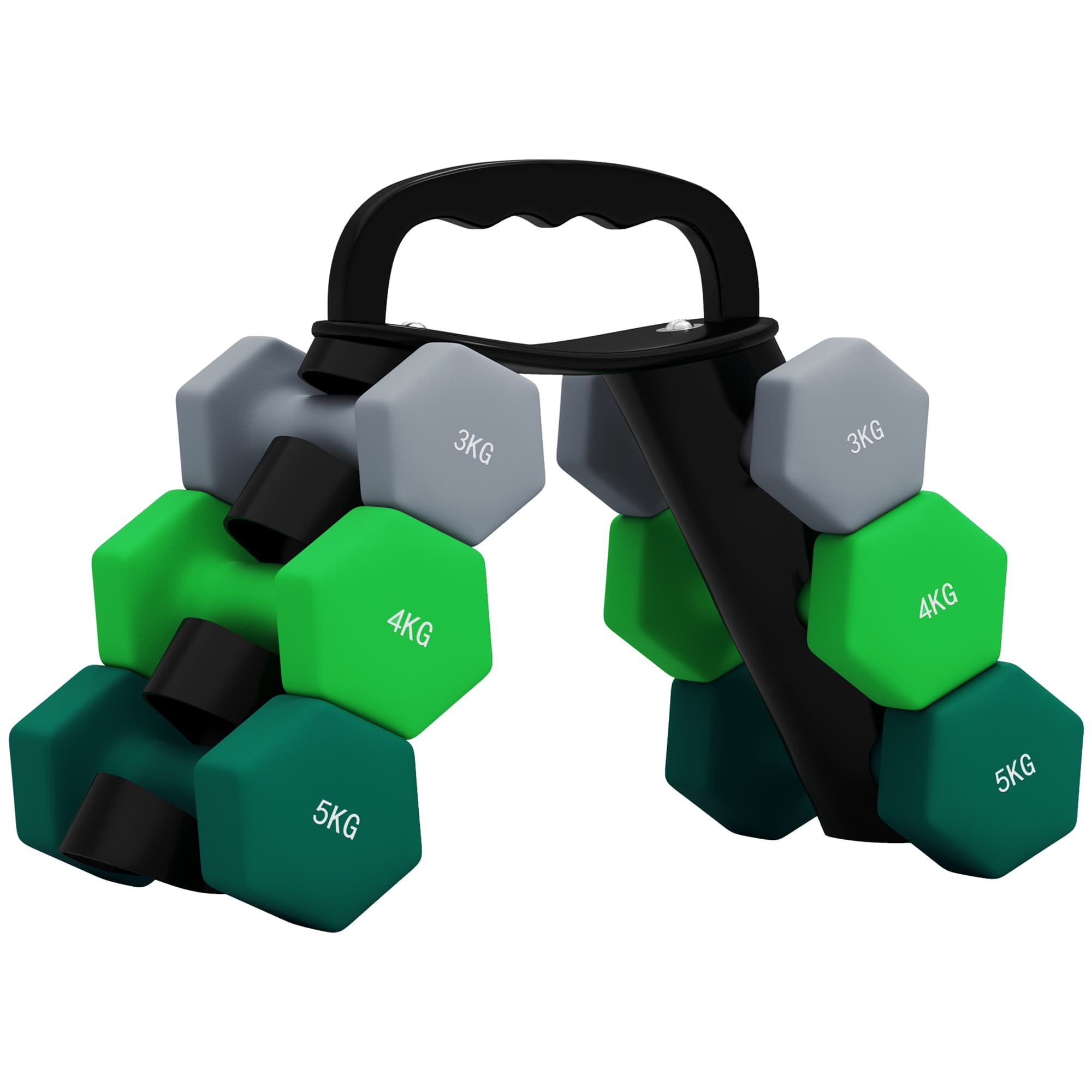SPORTNOW Lot d'haltères hexagonaux, haltères musculation, 2 x 3 kg, 2 x 4 kg, 2 x 5 kg, avec support convertible d'haltères