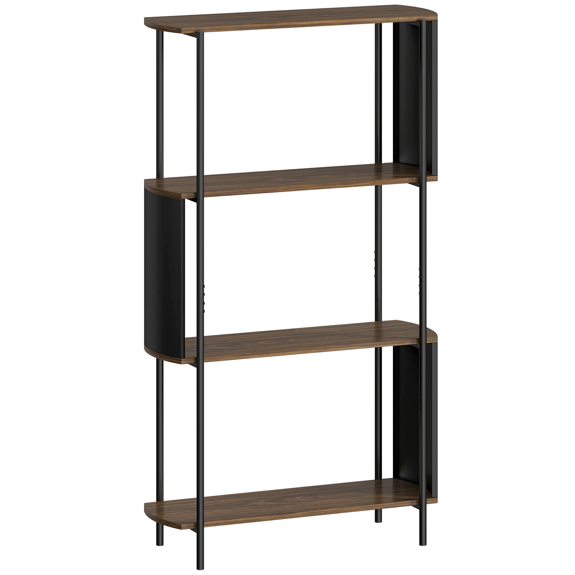 HOMCOM Étagère de rangement, bibliothèque à 4 niveaux avec panneaux latéraux incurvés, cadre en acier, 80x30x141cm, marron