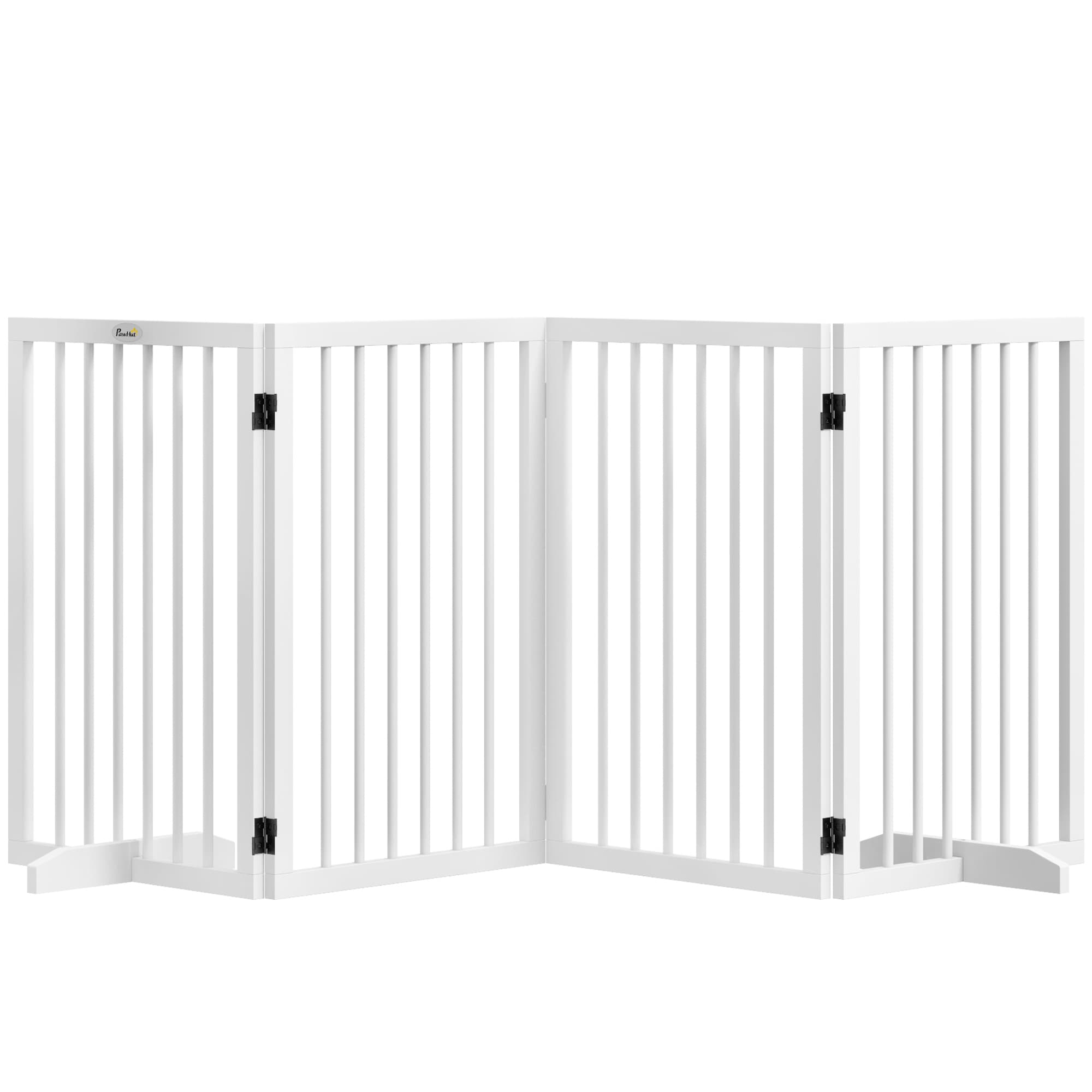 PawHut Barrière de sécurité modulable pliable pour animaux de compagnie avec pied de support, bois massif, 206 x 35,5 x 76 cm