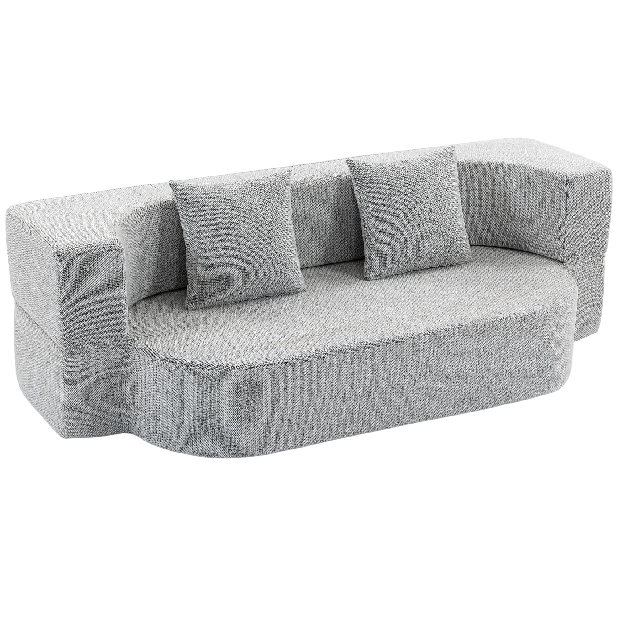 HOMCOM 2 en 1 Canapé-lit 2 Places avec 2 Coussins Déhoussables, Accoudoirs, Assise Rembourrée, en Chenille, Gris clair