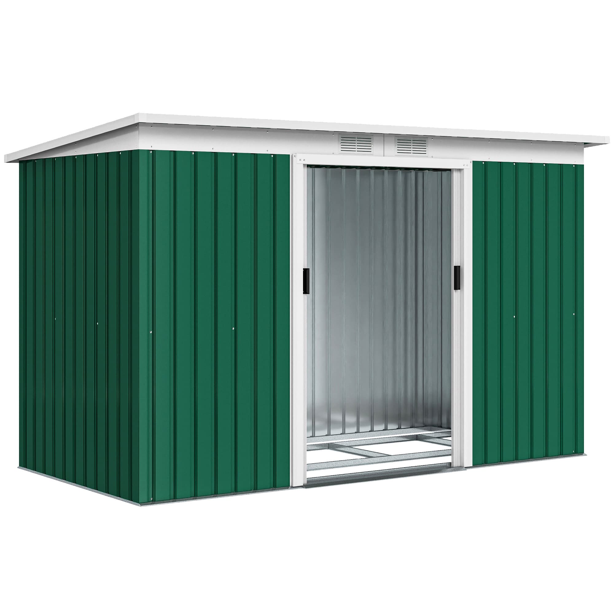 Outsunny Abri de jardin 3,6 m2 280 x 130 x 172 cm kit de fondation porte coulissante ventilations acier galvanisé vert foncé