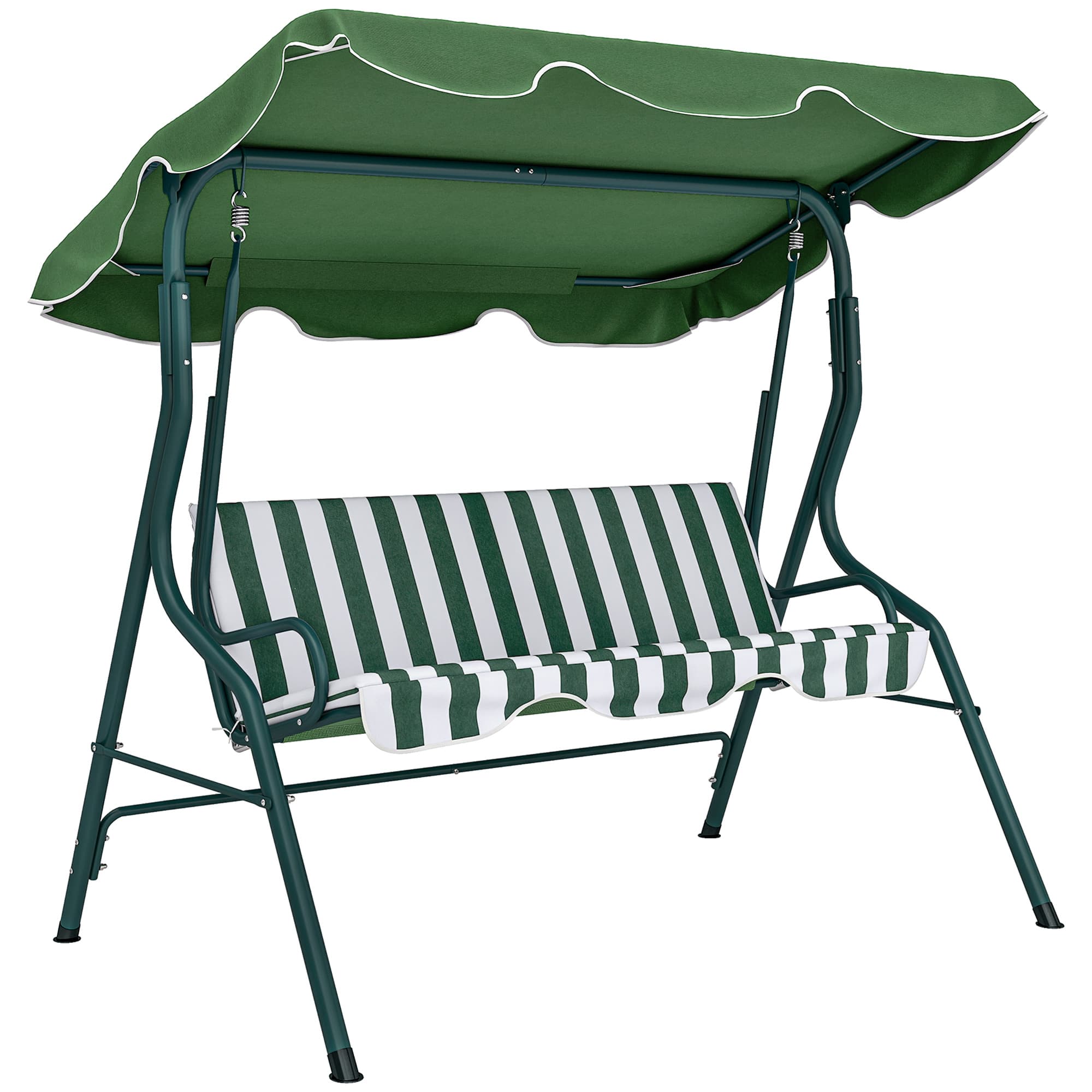 Outsunny Balancelle de Jardin 3 Places Toit imperméabilisé Inclinaison réglable Coussins Assise Dossier 1,7L x 1,1l x 1,53H m Vert Blanc rayé