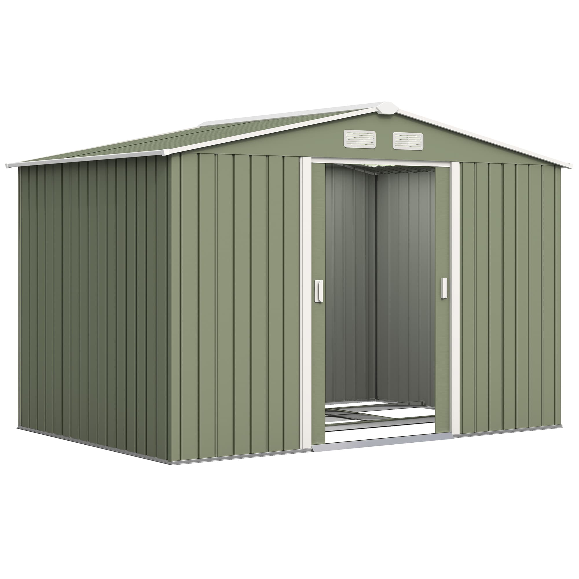 Outsunny Abri de Jardin 4,9 m2 cabane de jardin armoire de jardin Porte coulissante ventilations tôle Acier Vert clair